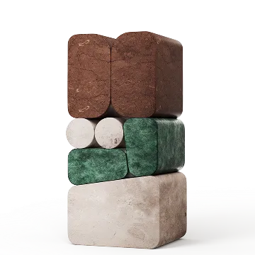 Un totem de plusieurs couleurs en 3D.