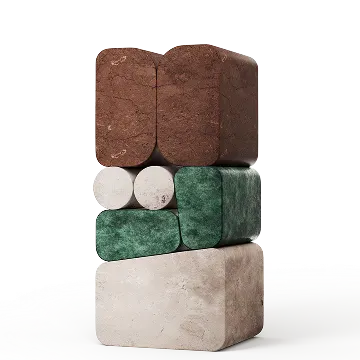 Un totem de plusieurs couleurs en 3D.