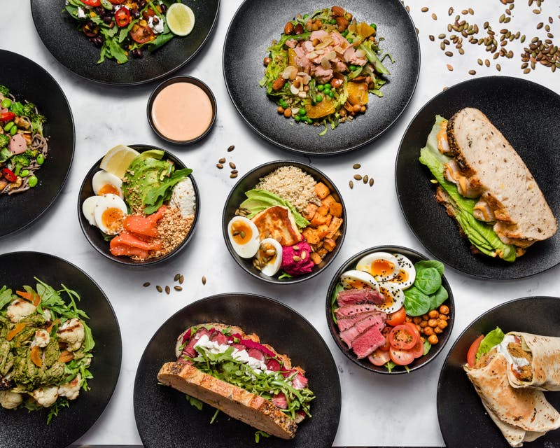 the hungry mind healthy lunch options such as salad bowls and sandwiches 