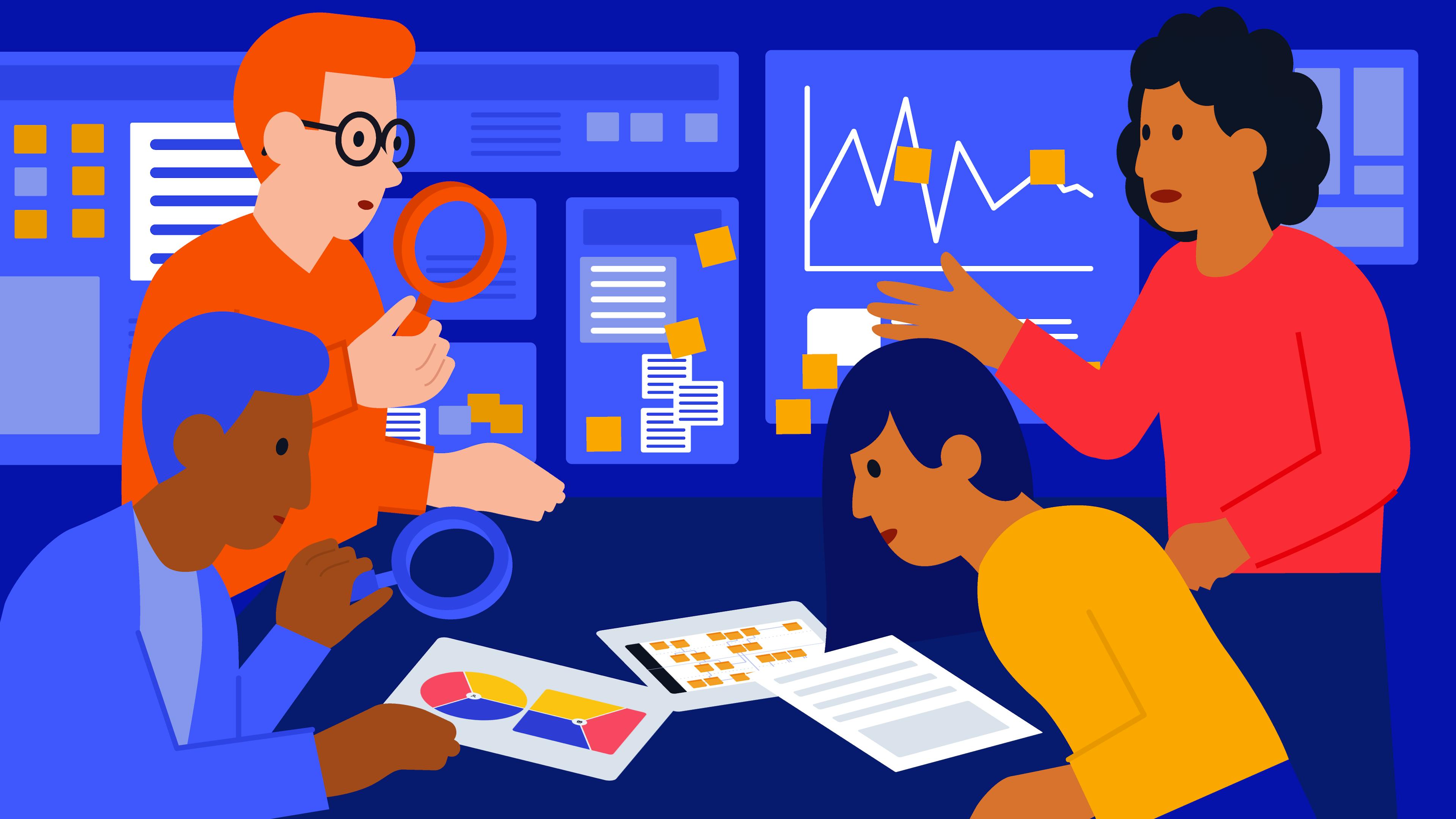 Mensen die aan het analyseren van grafieken.