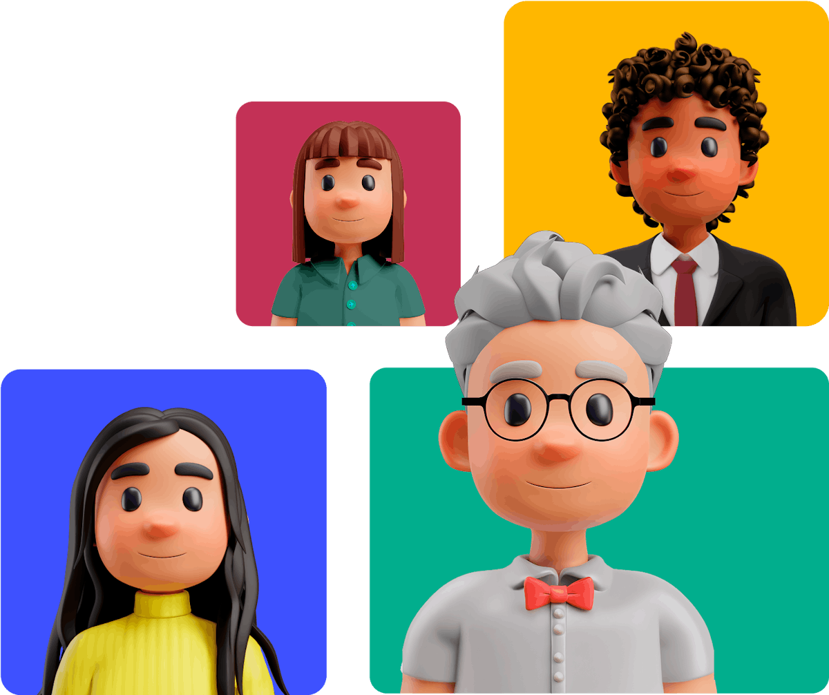 cartoon people on cartoon coloured squares