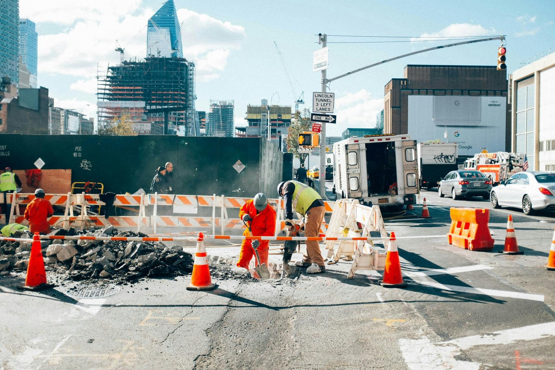 construction workers fixing the road