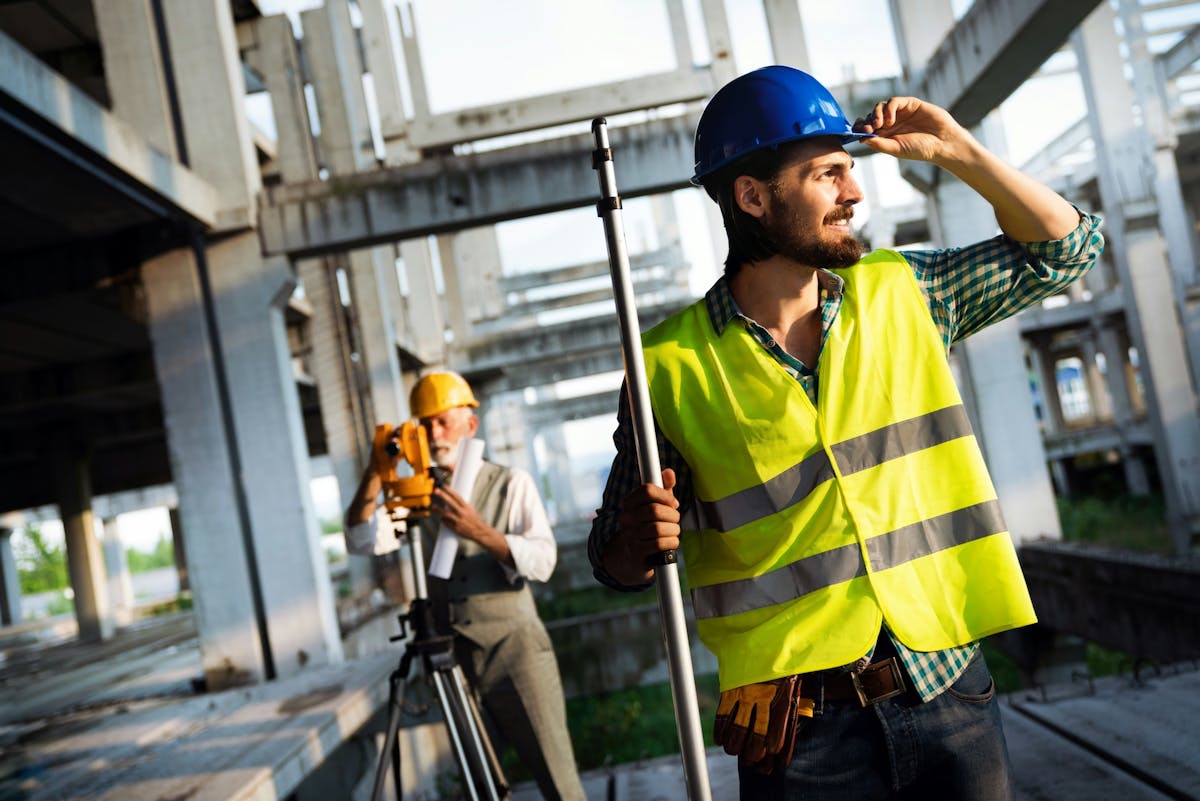 Two construction professionals working at an active build site