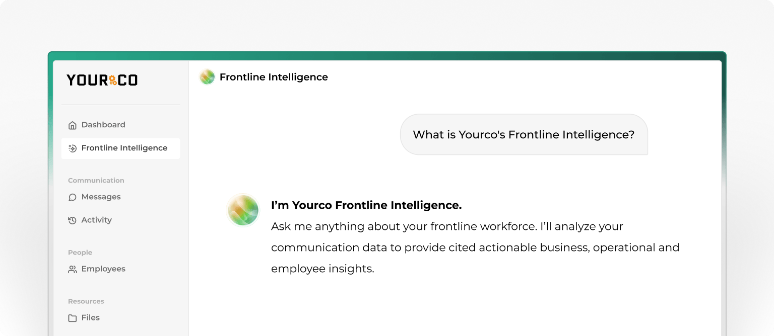 Yourco Frontline Intelligence welcome screen