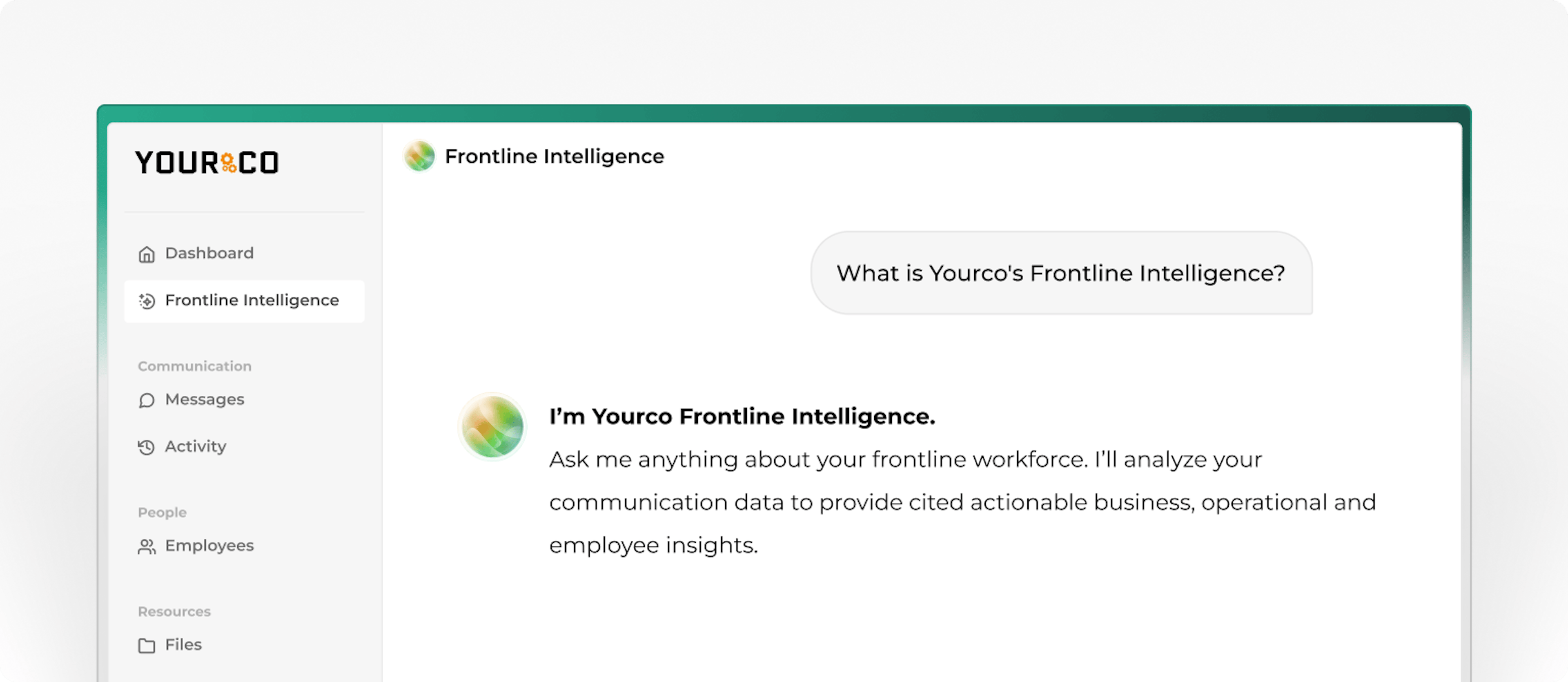 Yourco Frontline Intelligence welcome screen