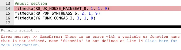 Image of an error in the code. The line of code with an error is highlighted in red, and a description of the error is displayed below in red writing.