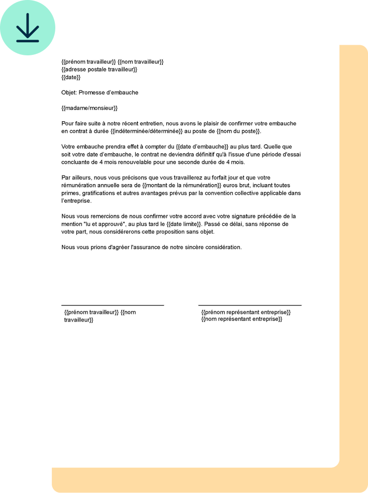Modèle de promesse d'embauche à télécharger