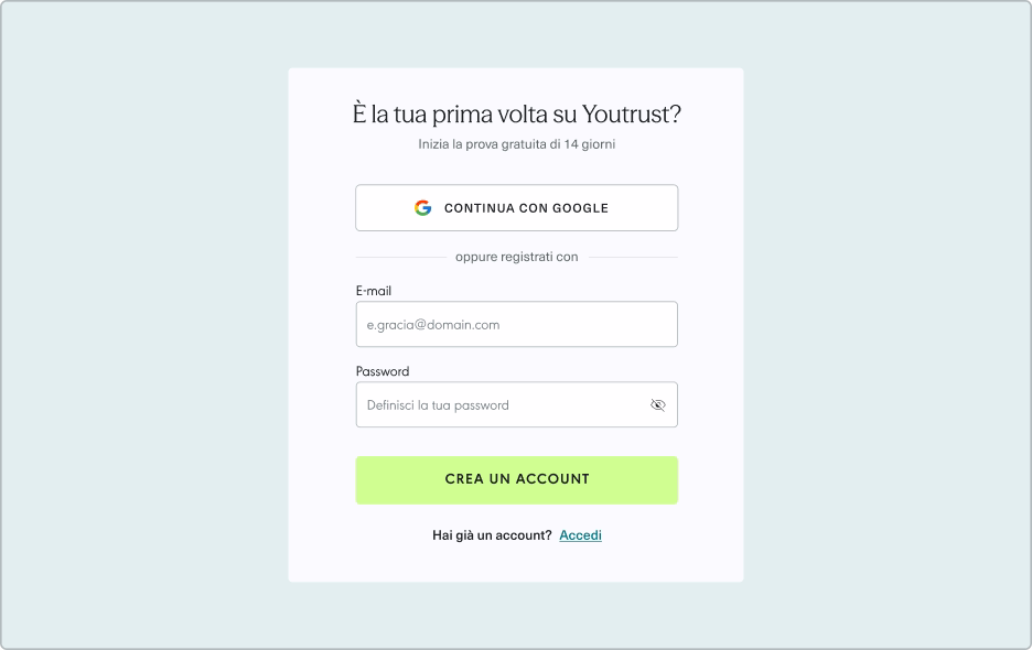 Creazione dell'account Youtrust