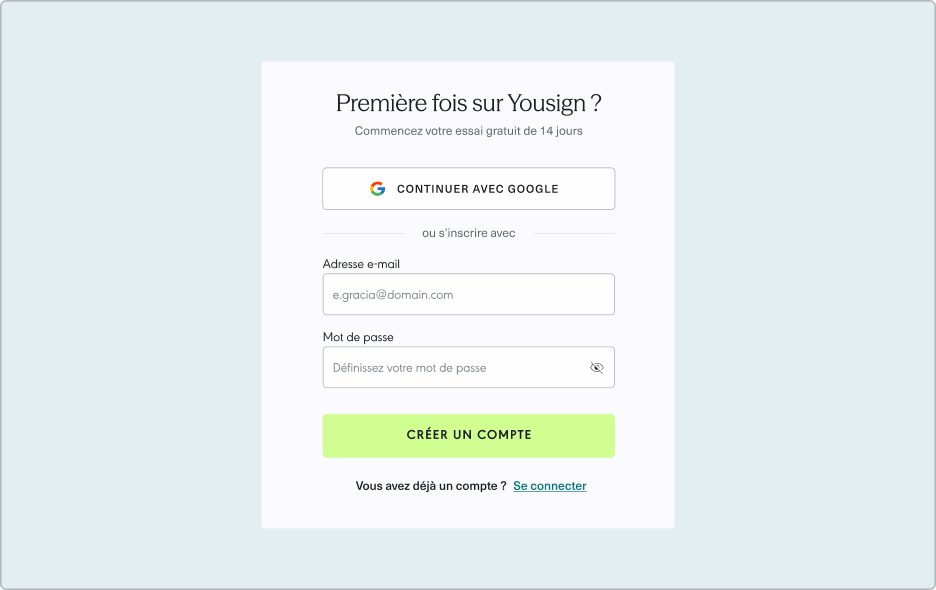 Création d'un compte Yousign