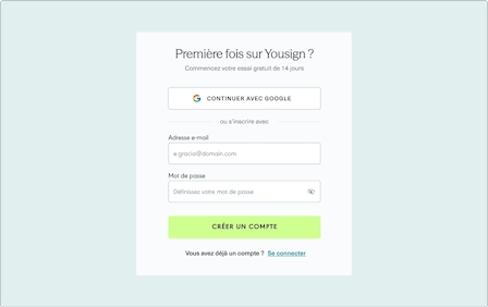 Création d'un compte Yousign