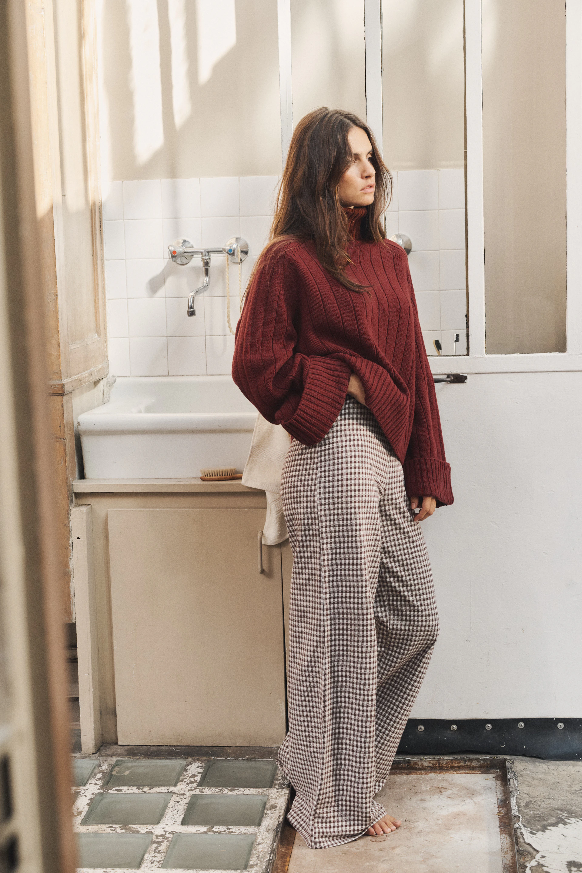 Pull col roulé À la faveur de l'hiver Rouille & Pantalon Les rêves d'antan vichy chocolat