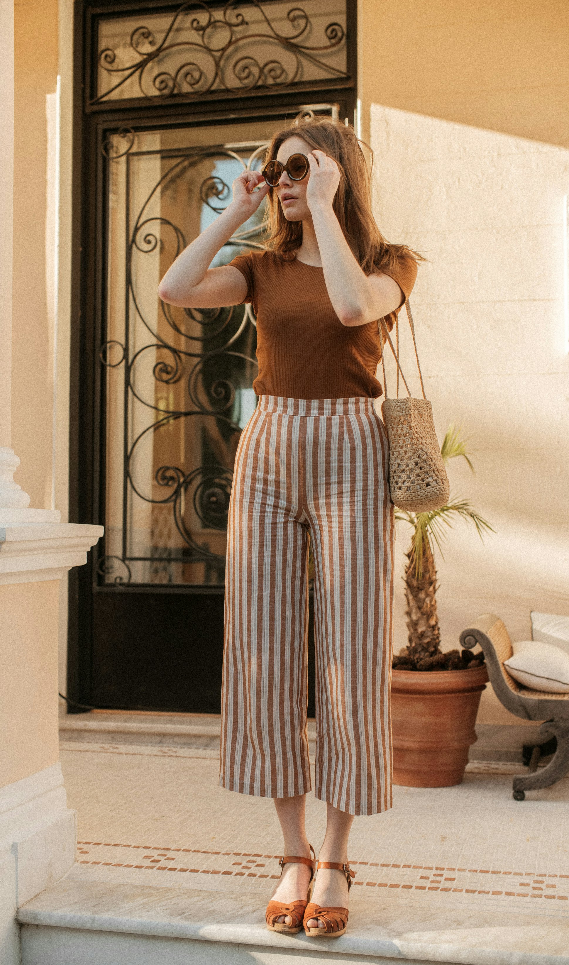 Pantalon Sur le balcon rayures caramel