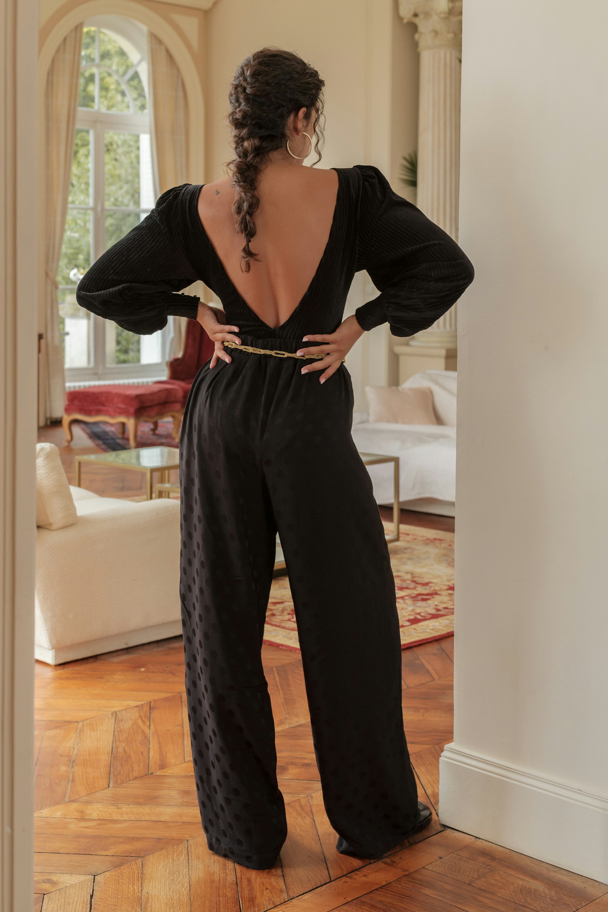 Pantalon Soirée douce Noir et Body manches longues Peau de velours Noir