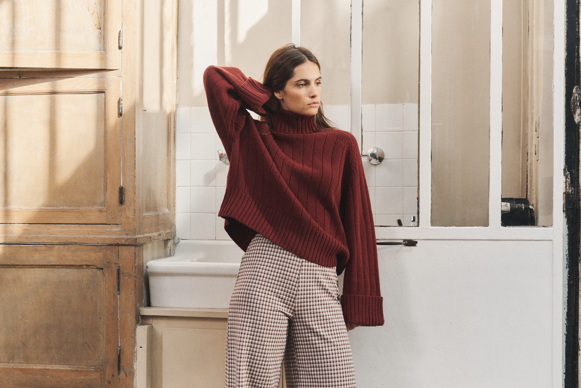 Pull col roulé À la faveur de l'hiver Rouille & Pantalon Les rêves d'antan vichy chocolat