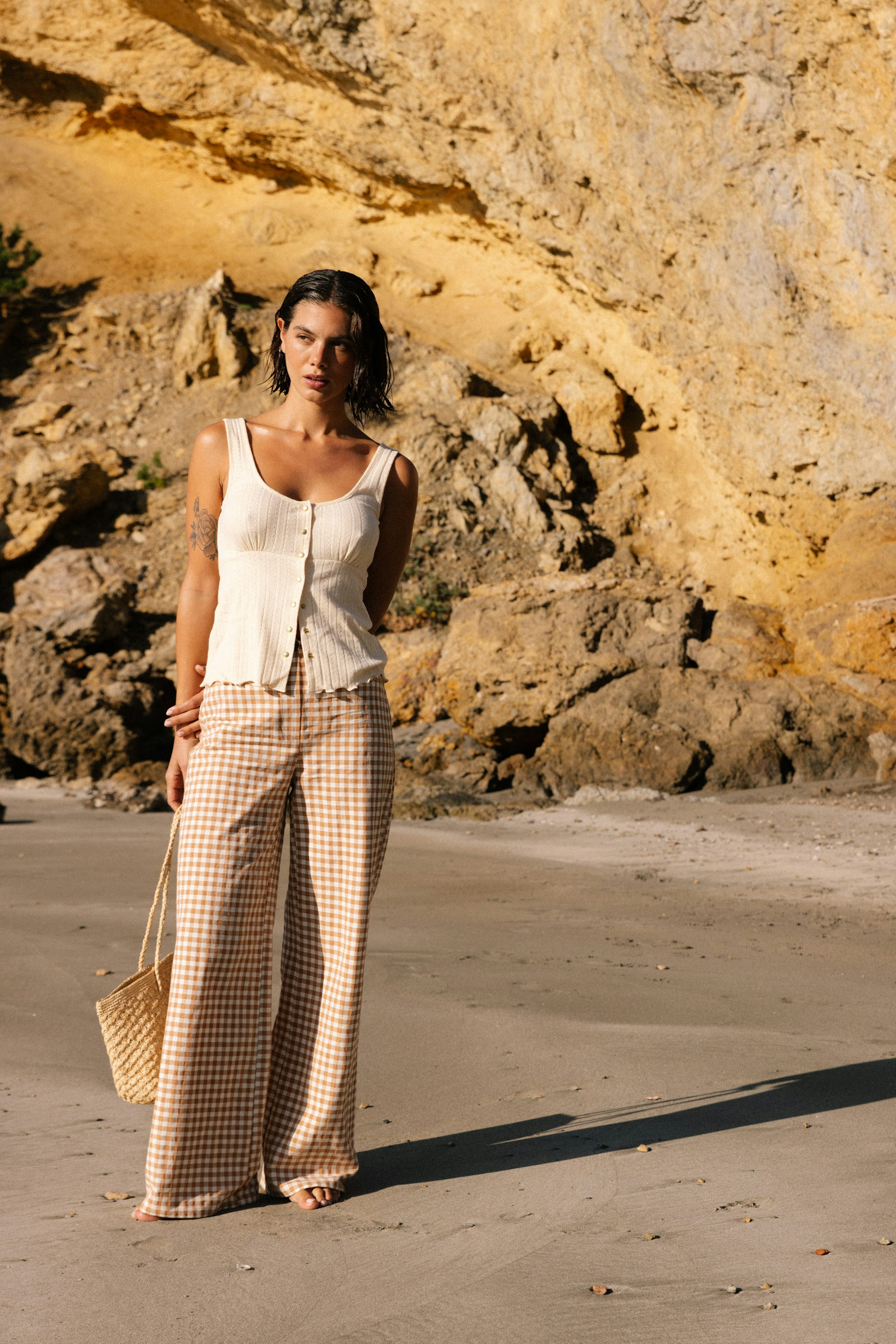 Débardeur Charmant bonheur vanille Pantalon De bon coeur carreaux corfou