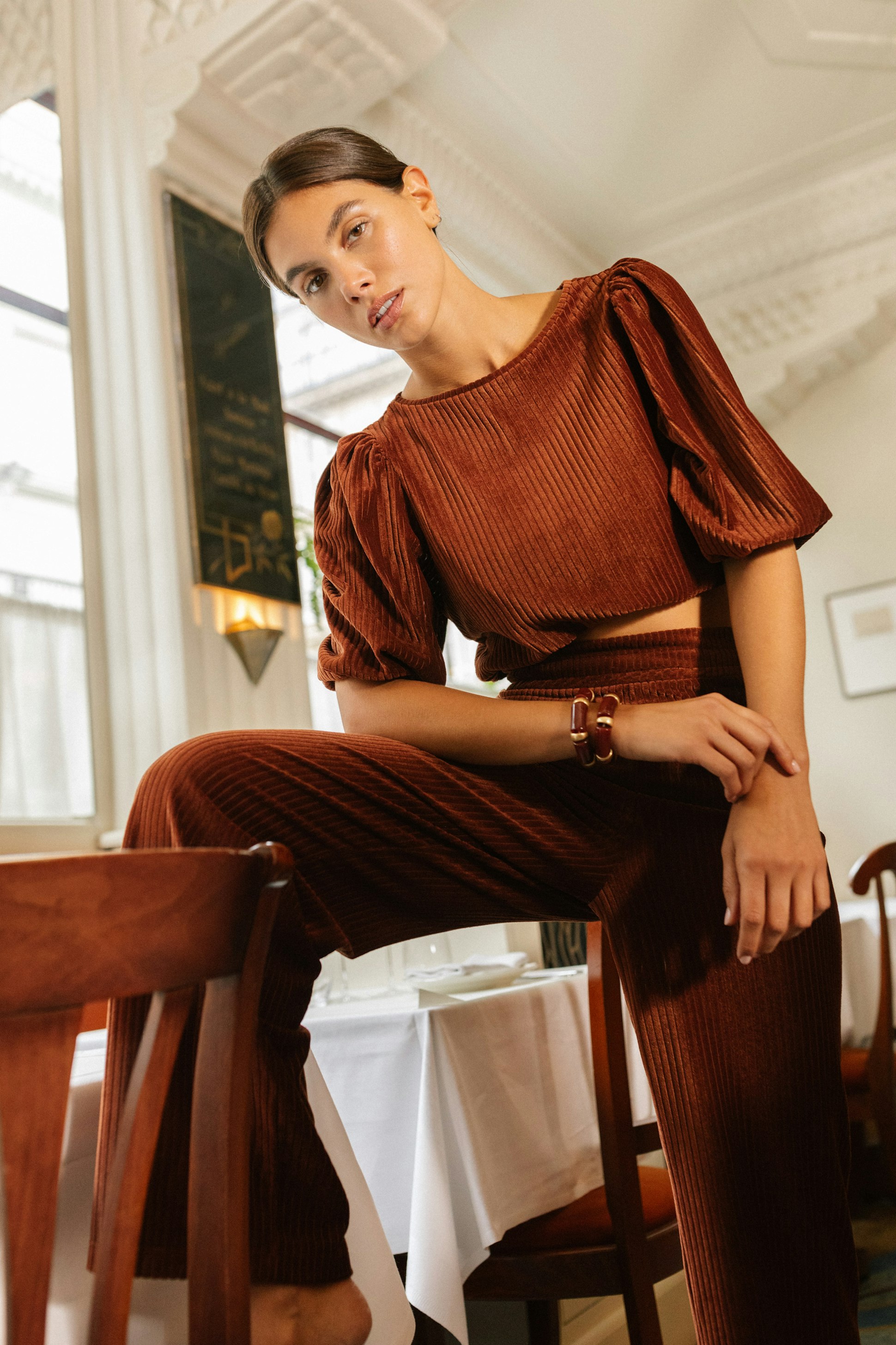 Top Rougir fauve Pantalon