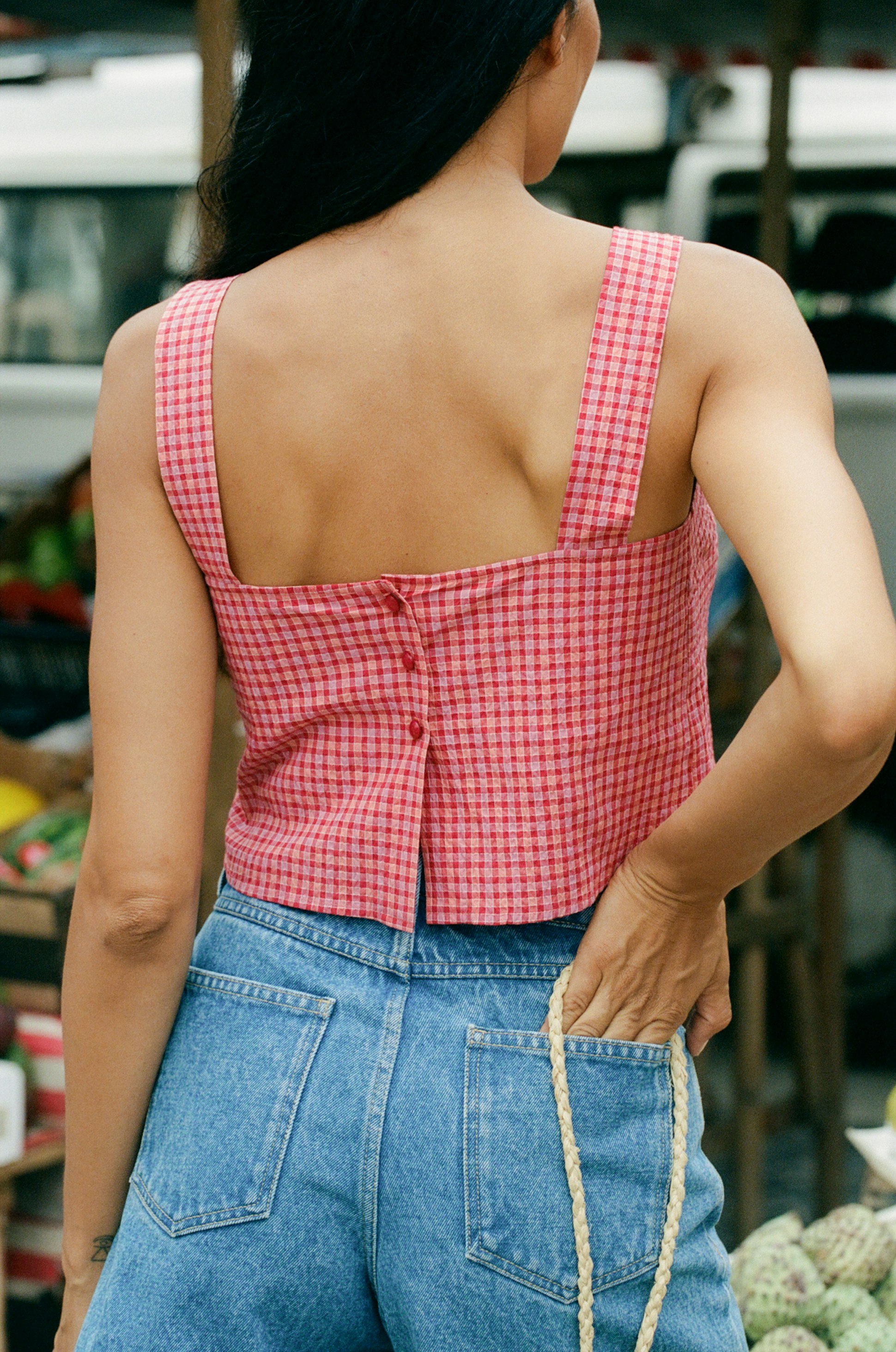 Crop top Sur la digue carreaux antona