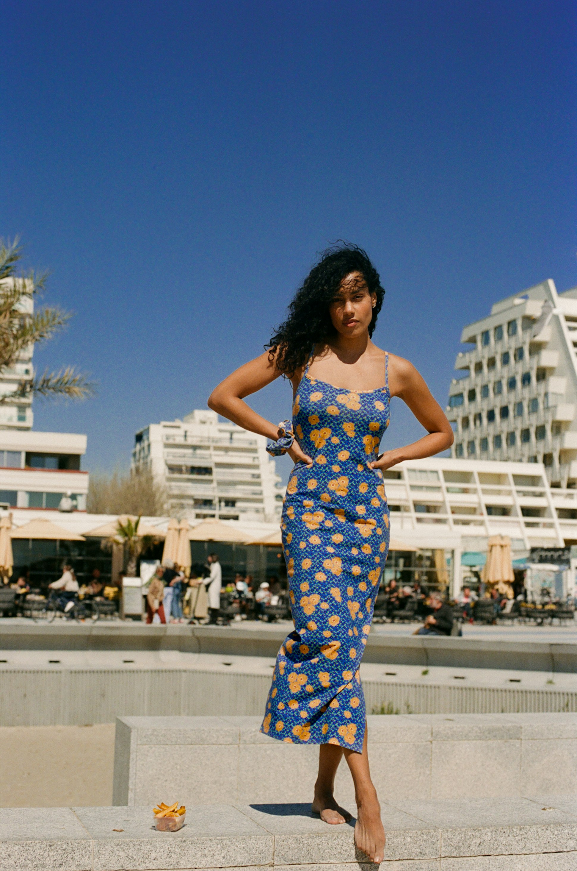 Robe longue Ciel d'azur imprimé capucine