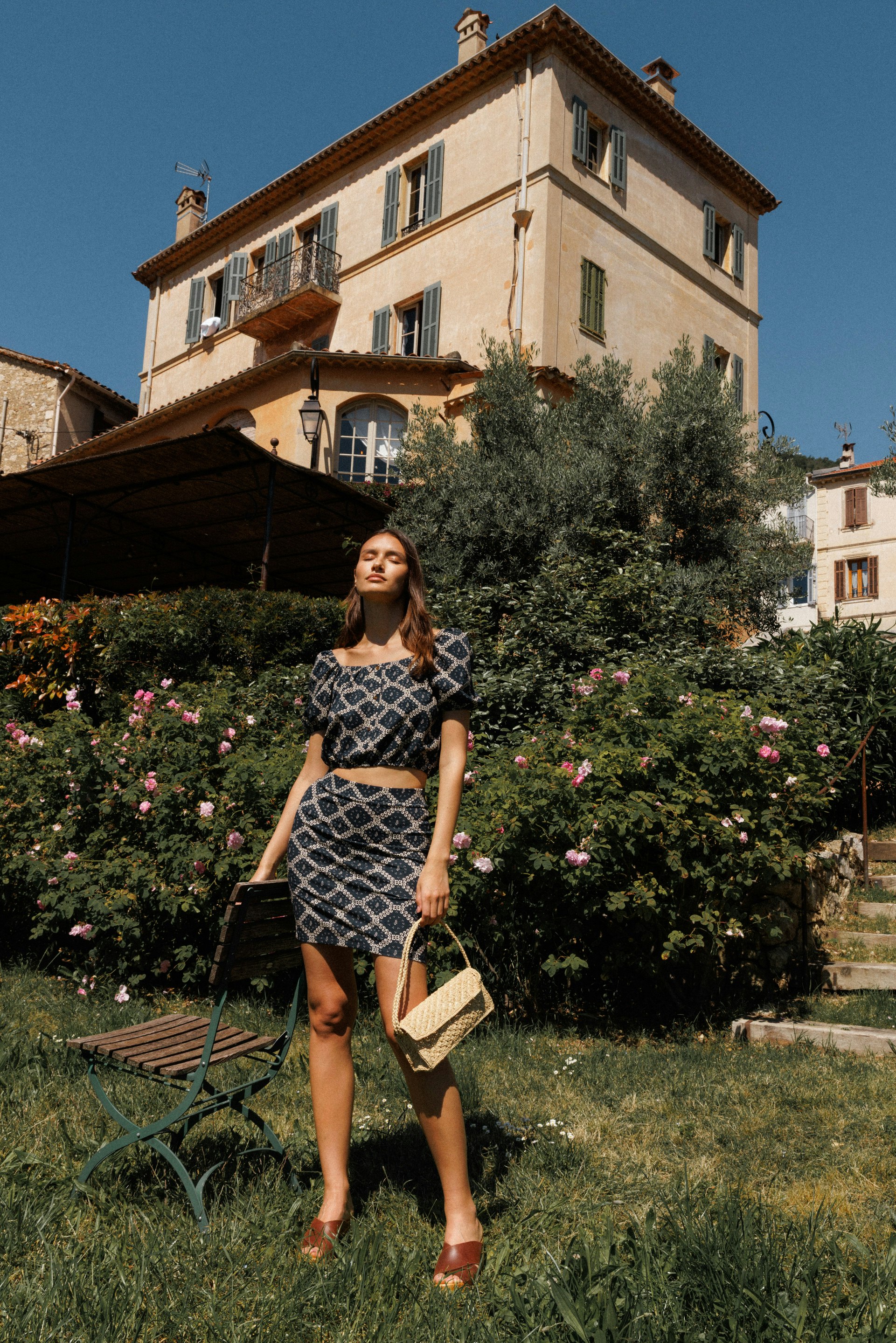 Crop top Jupe courte Diner d'été Imprimé Champ de blé