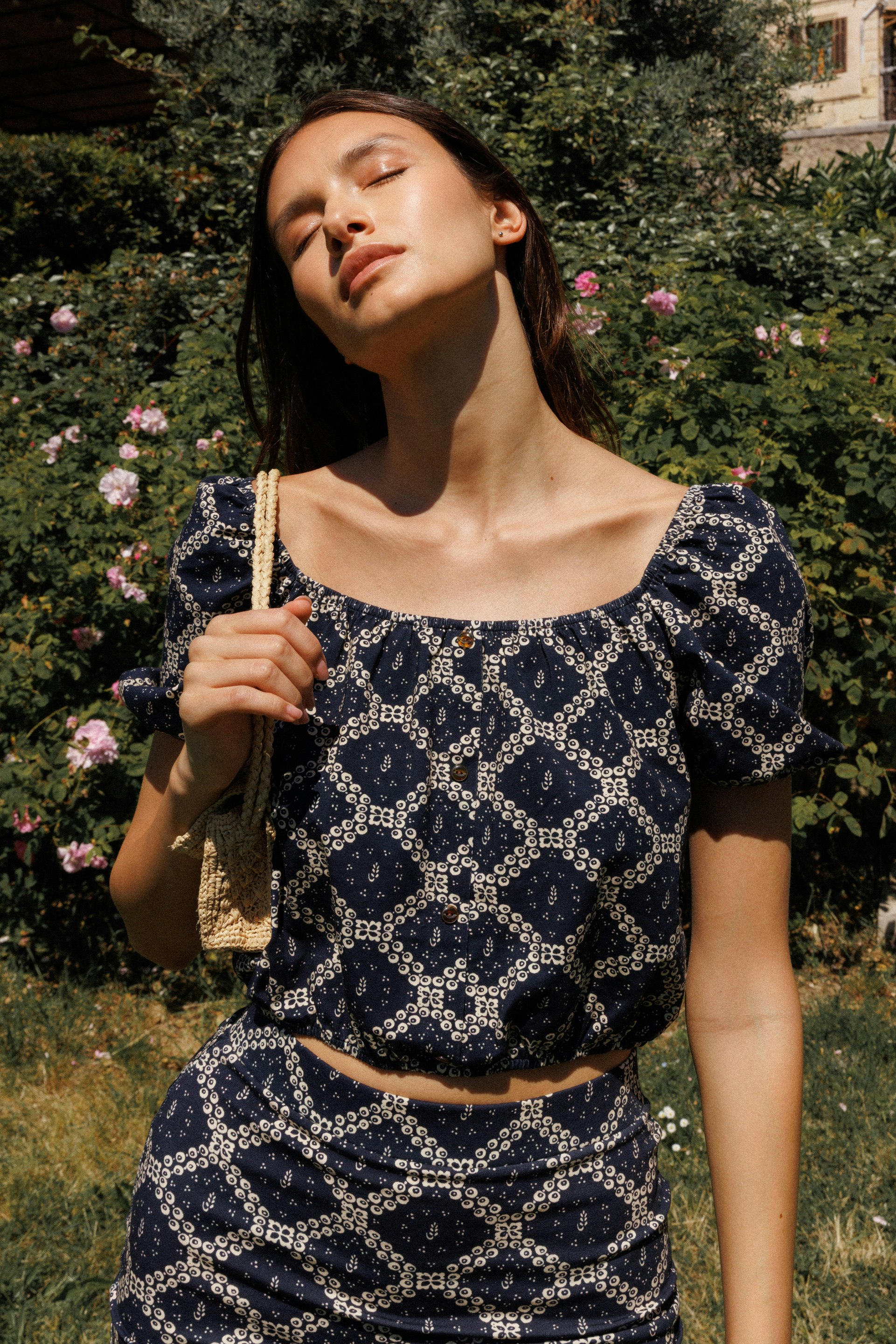 Crop top Jupe courte Diner d'été Imprimé Champ de blé