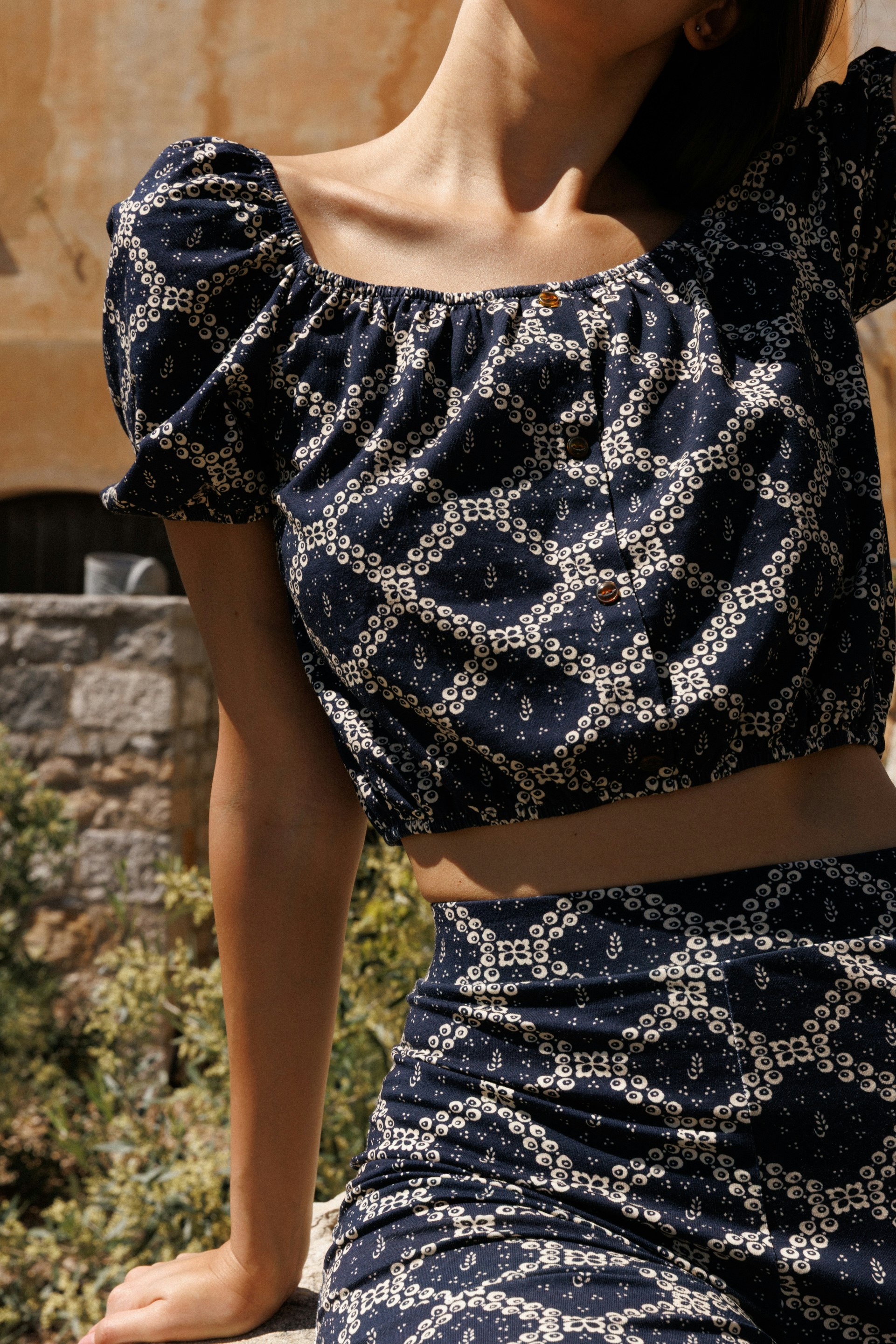 Crop top Pantalon Diner d'été Imprimé Champ de blé