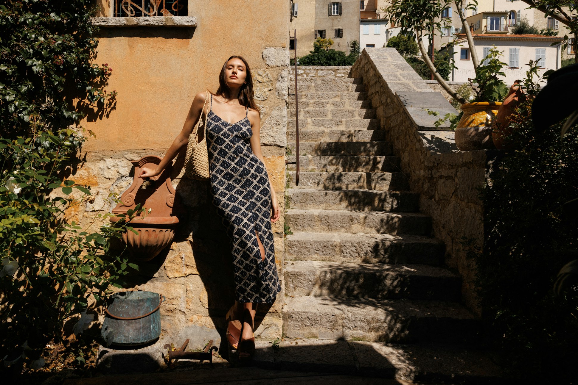 Robe longue Diner d'été Imprimé Champ de blé