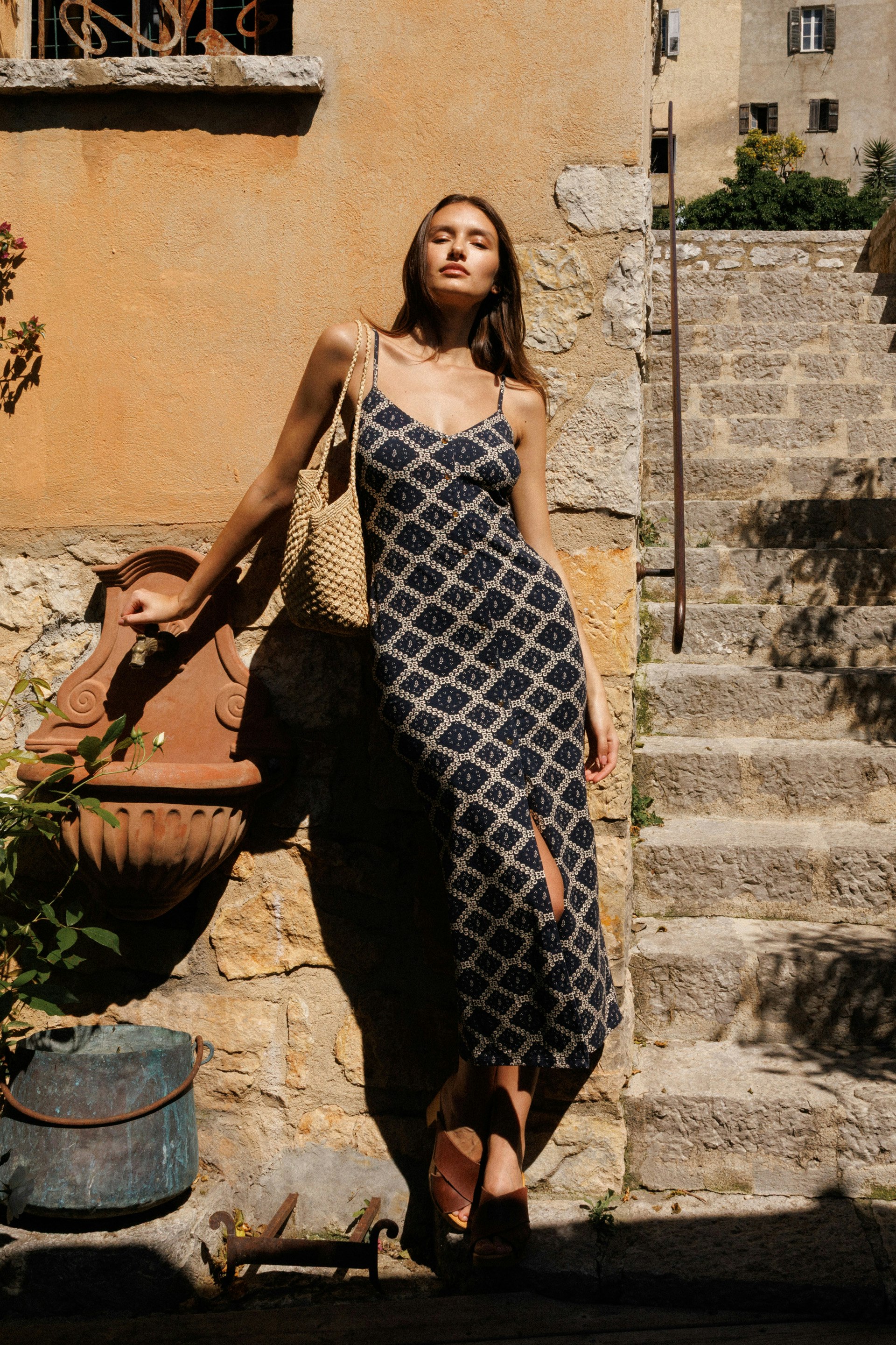 Robe longue Diner d'été Imprimé Champ de blé