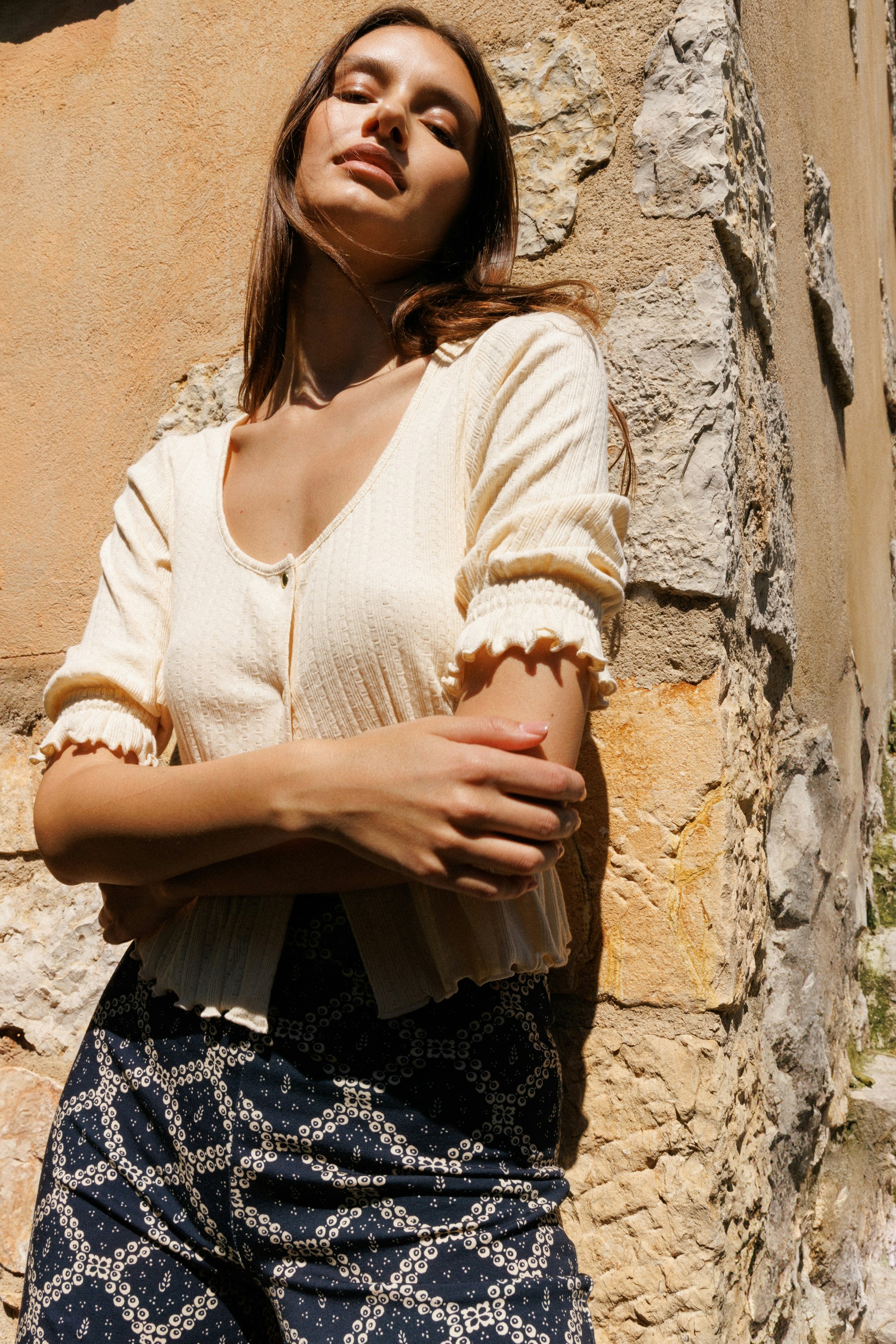 Top Charmant bonheur Vanille et Pantalon Diner d'été Imprimé Champ de blé