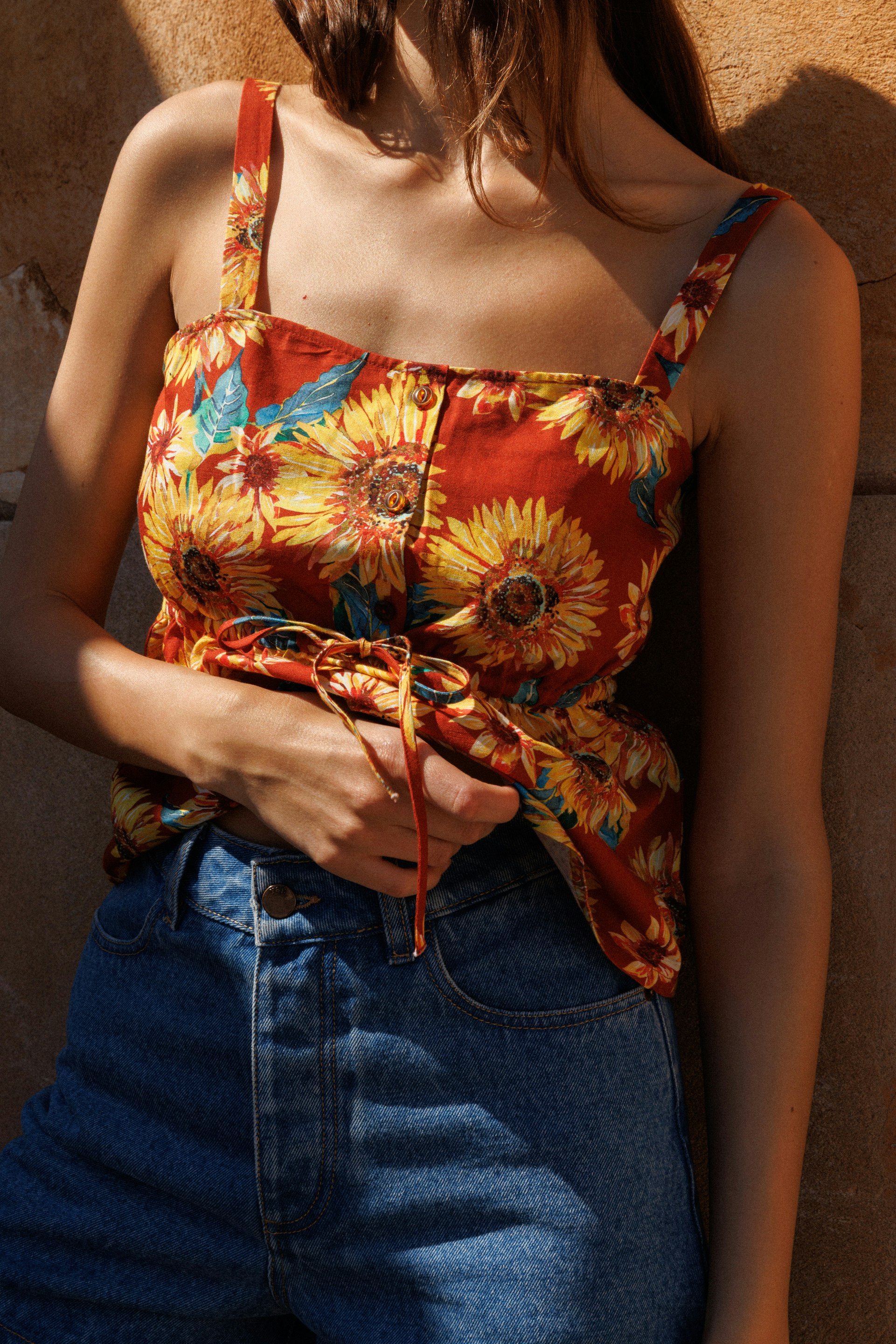 Top Fleur du Soleil Imprimé Fleur du soleil et Short Éternel été Denim