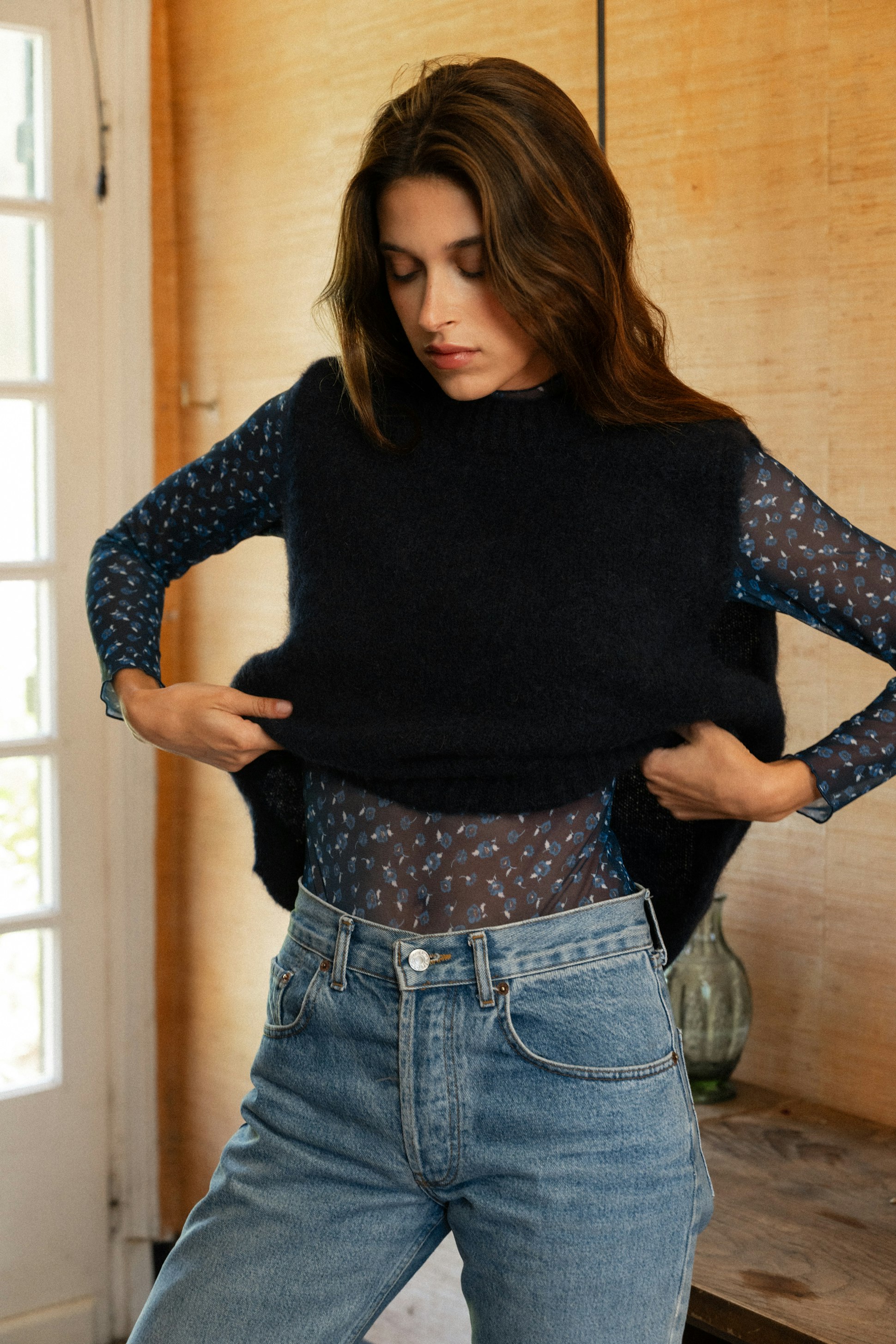 Pull sans manches Au coin du feu Bleu marine