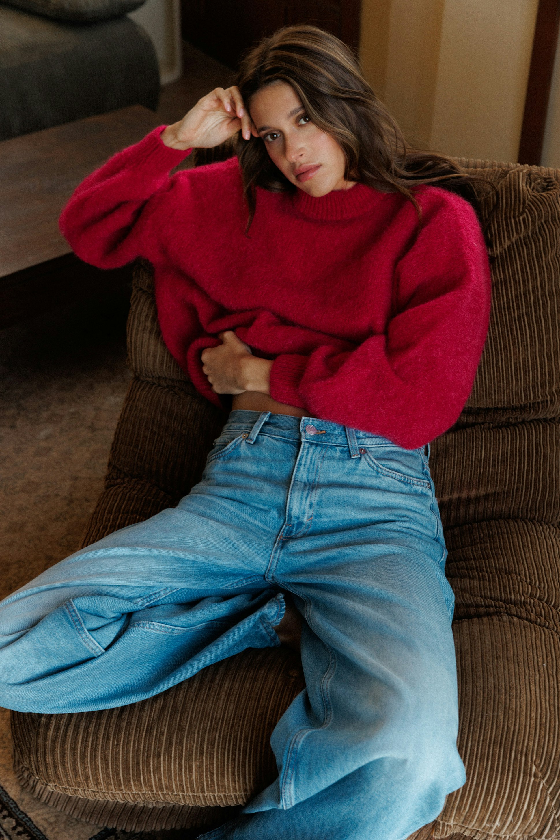 Pull Dans la nuit calme Rouge cerise