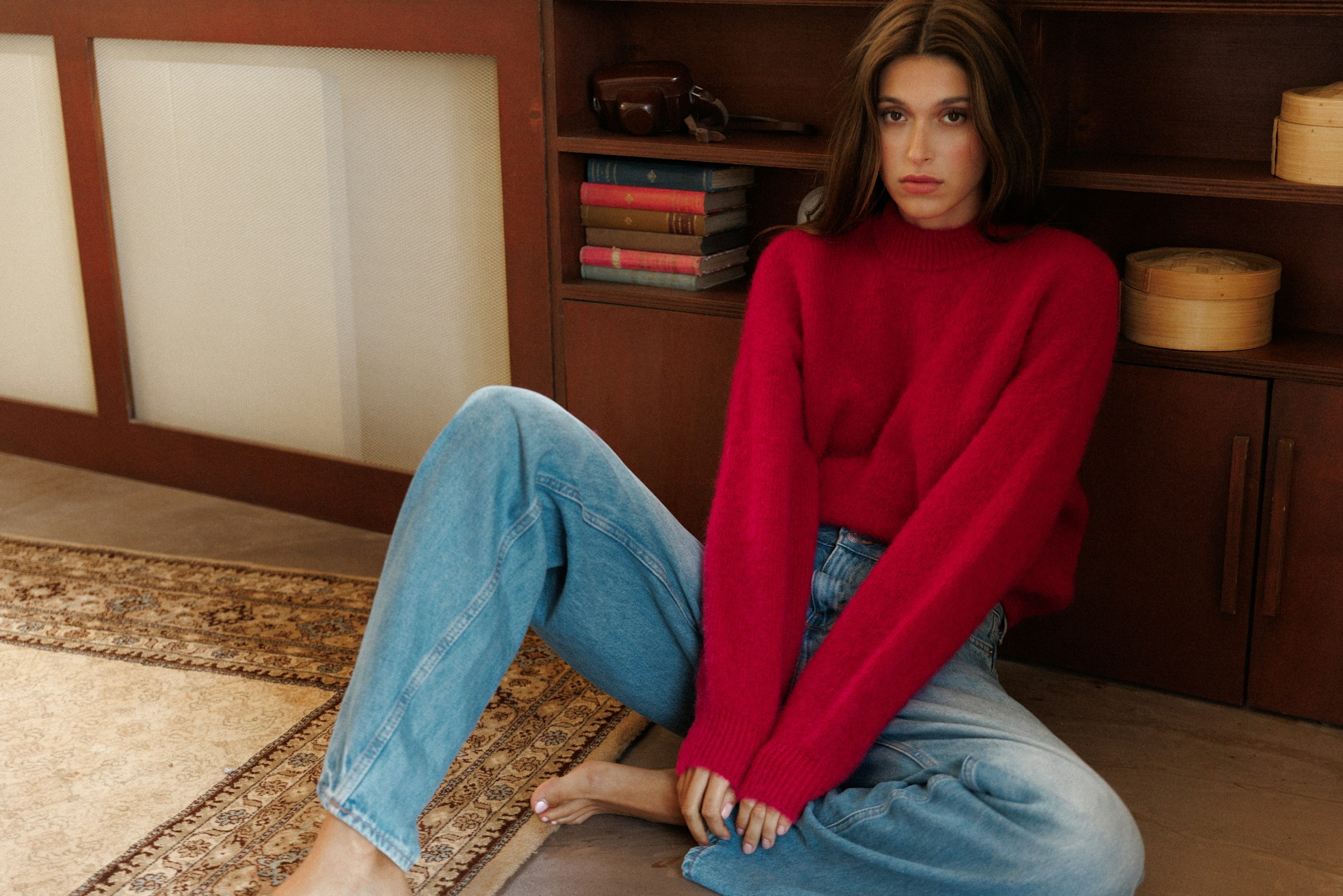 Pull Dans la nuit calme Rouge cerise