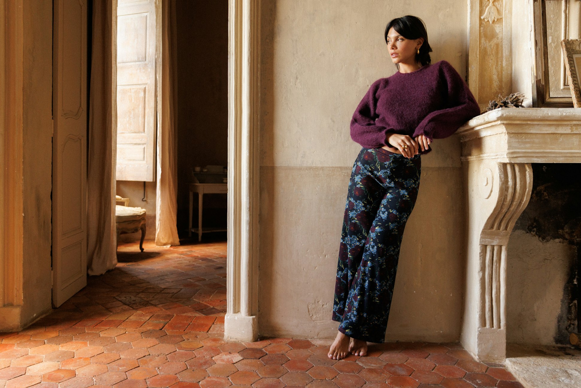 Pantalon Poudre aux yeux Imprimé Côme et Pull Trésor caché Aubergine