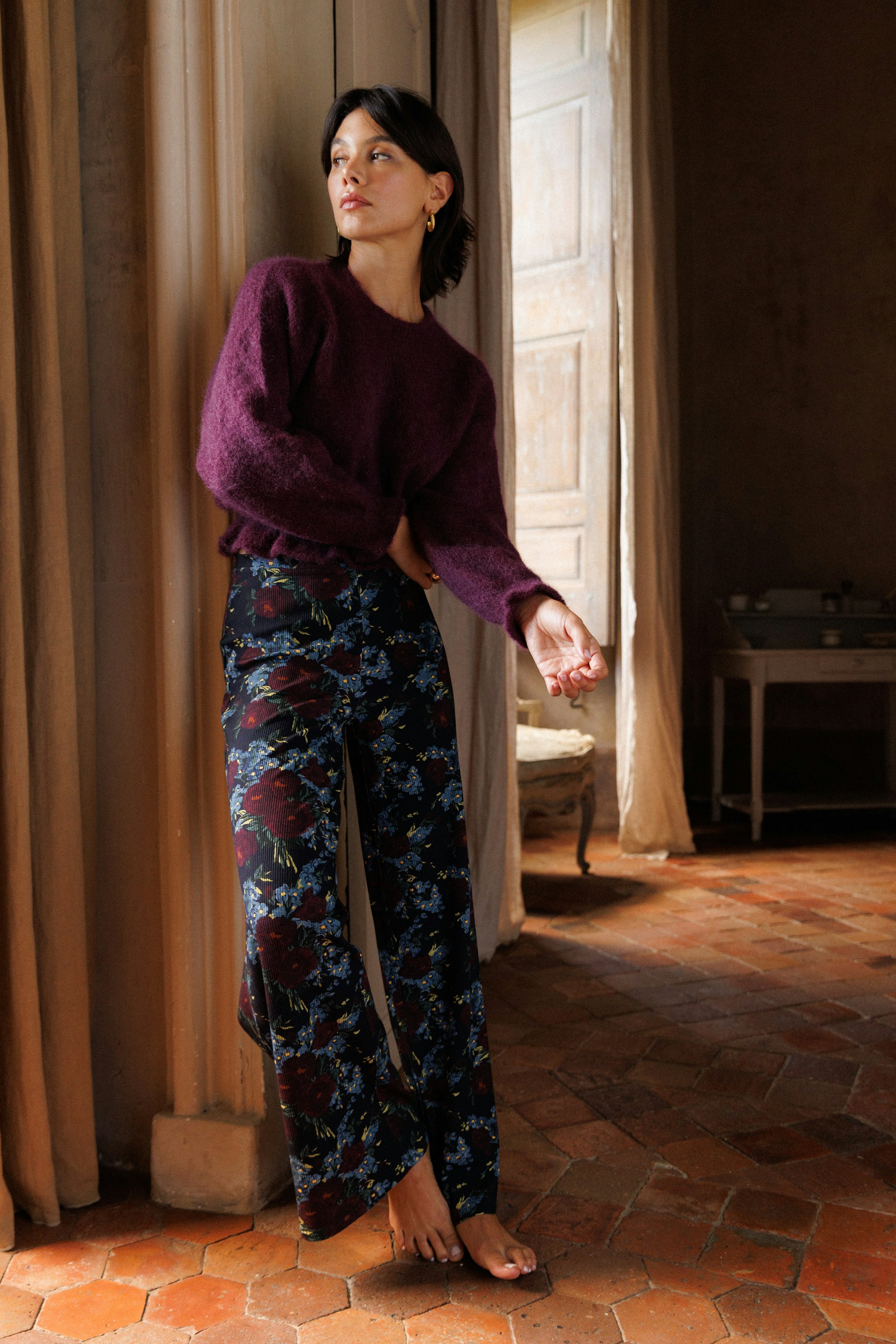 Pull cocotte Trésor caché Aubergine et Pantalon Poudre aux yeux Aubergine