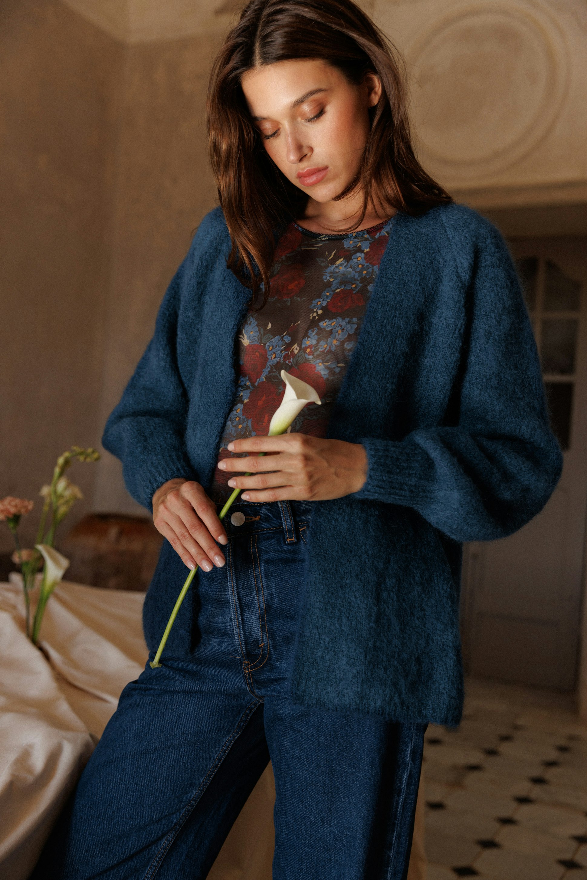 Gilet Long voyage immobile bleu saphir