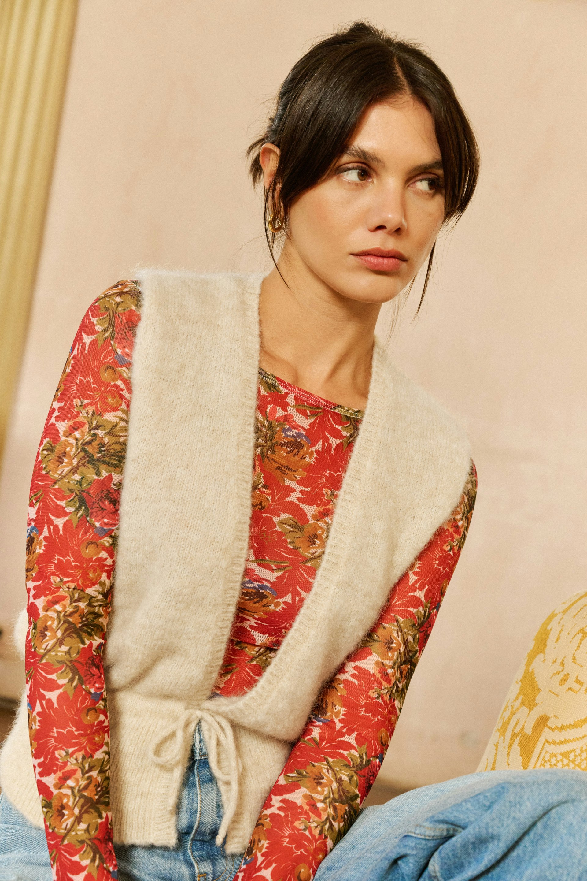 Gilet sans manche Au bord de l'océan Nougat et Body Sous les lilas Imprimé Fiorenza