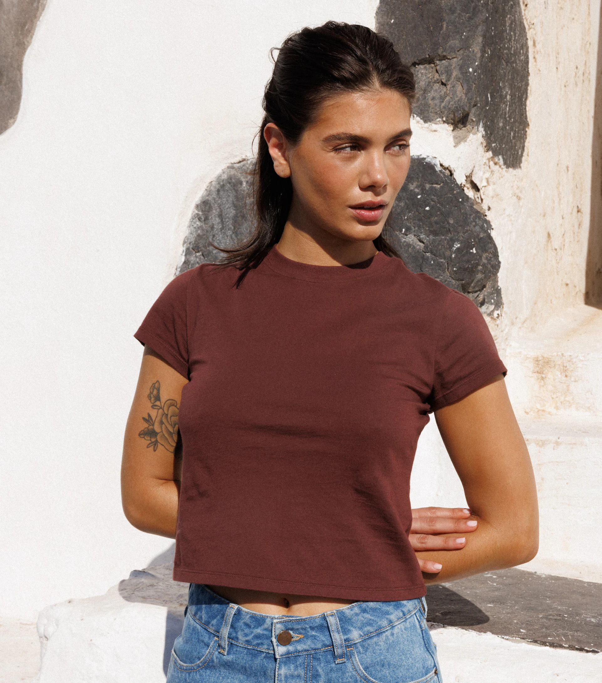 T-shirt manches courtes Bel amour Chocolat et Short Éternel été Bleu denim