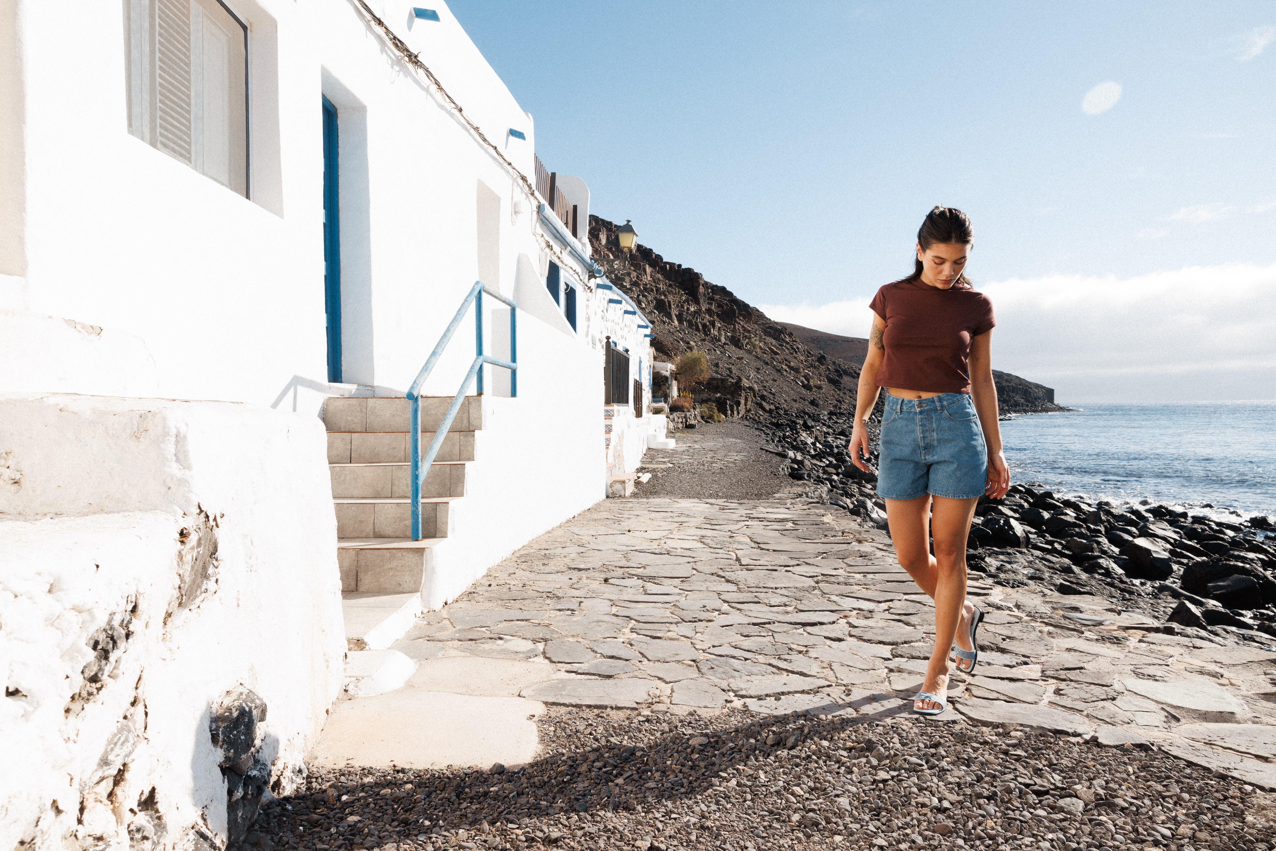 T-shirt manches courtes Bel amour Chocolat et Short Éternel été Bleu denim