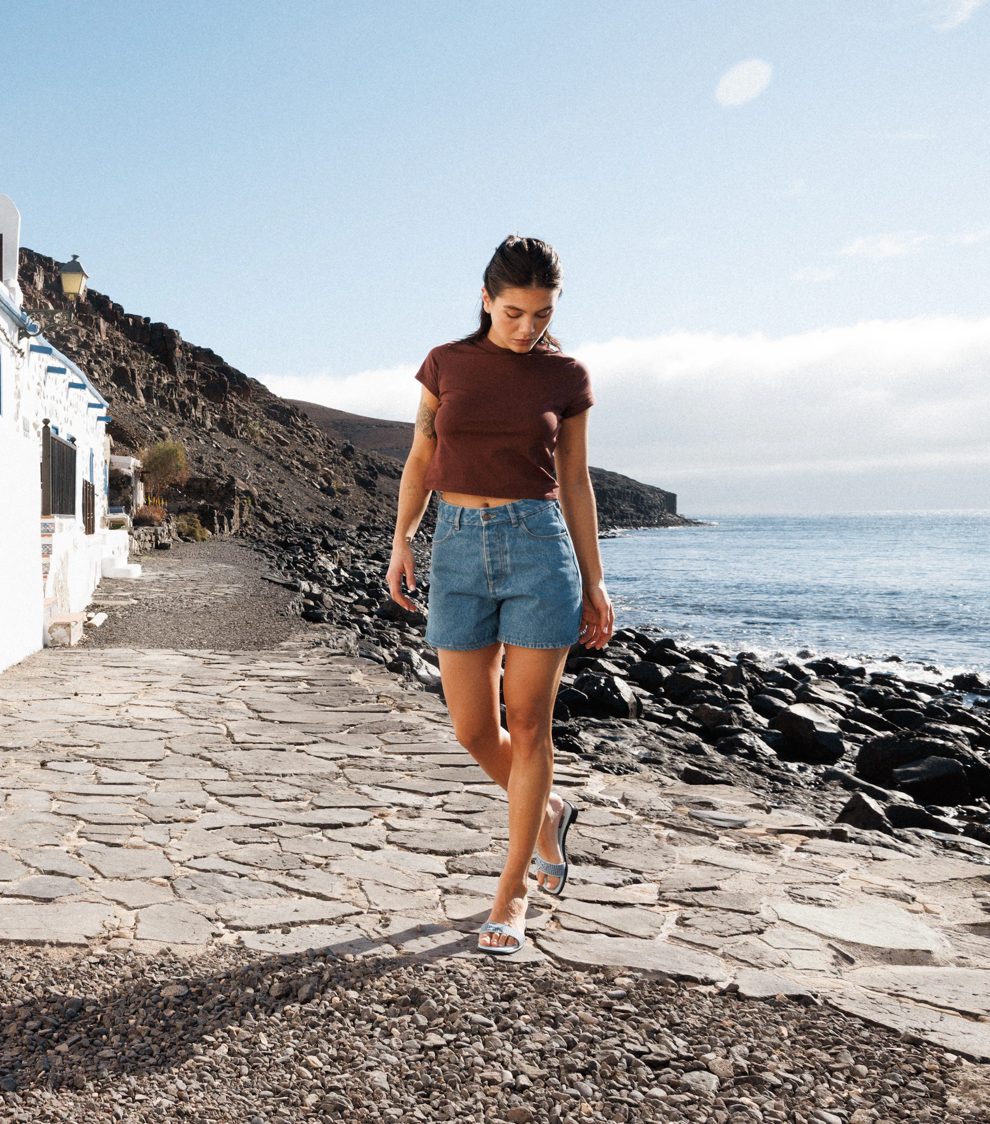 T-shirt manches courtes Bel amour Chocolat et Short Éternel été Bleu denim