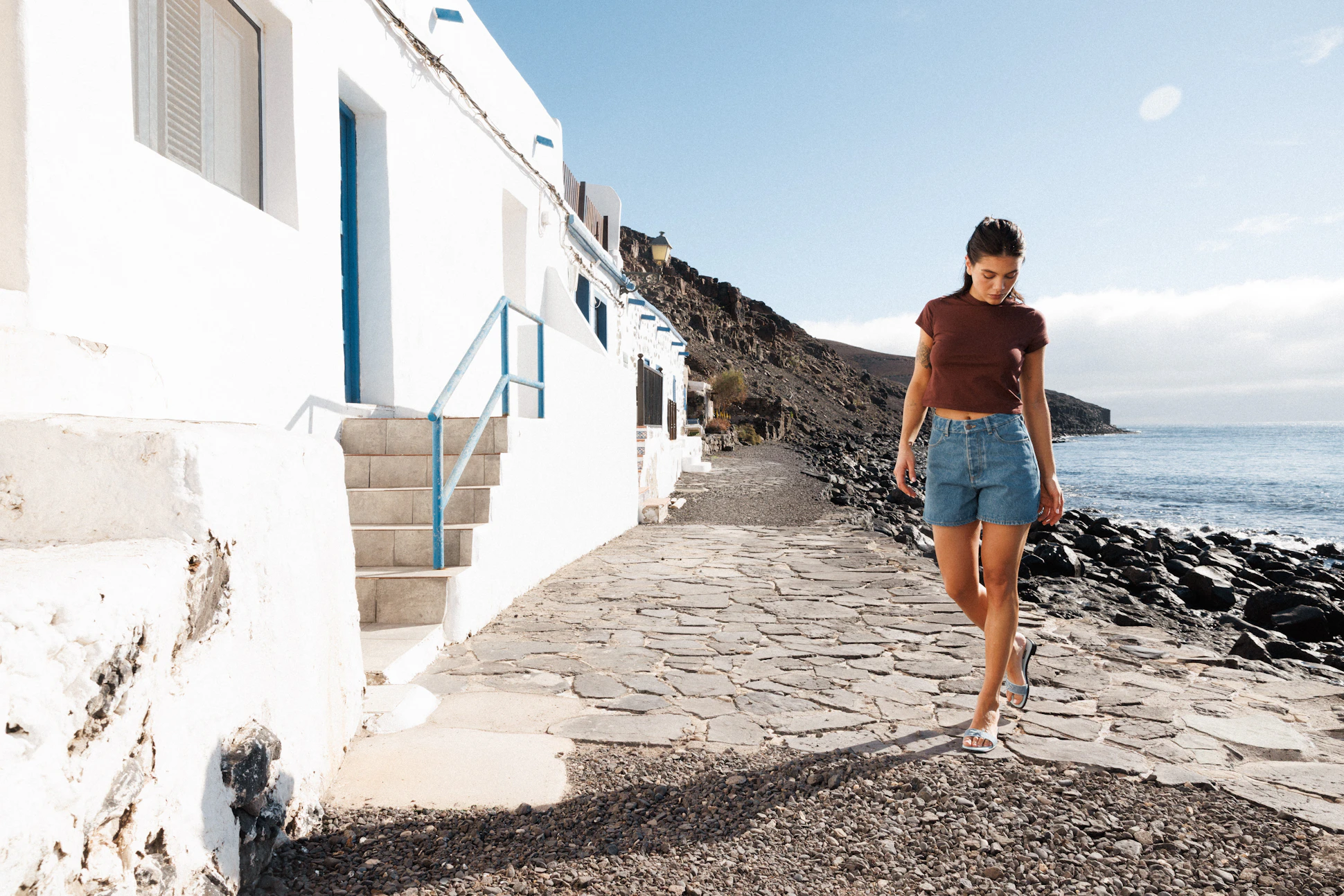T-shirt manches courtes Bel amour Chocolat et Short Éternel été Bleu denim