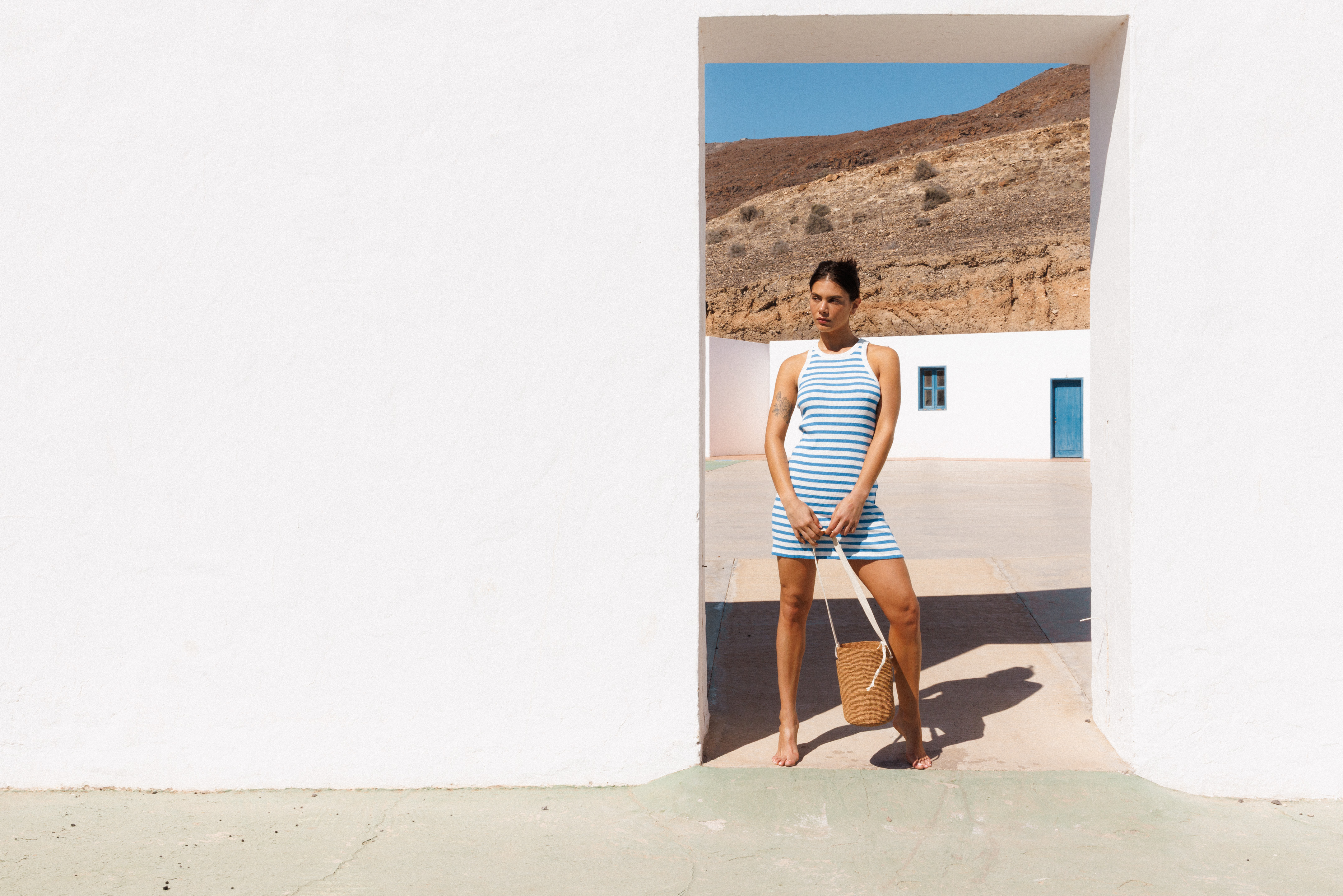 Robe courte Crique ombragée Rayure Océane et Panier Délia Thé