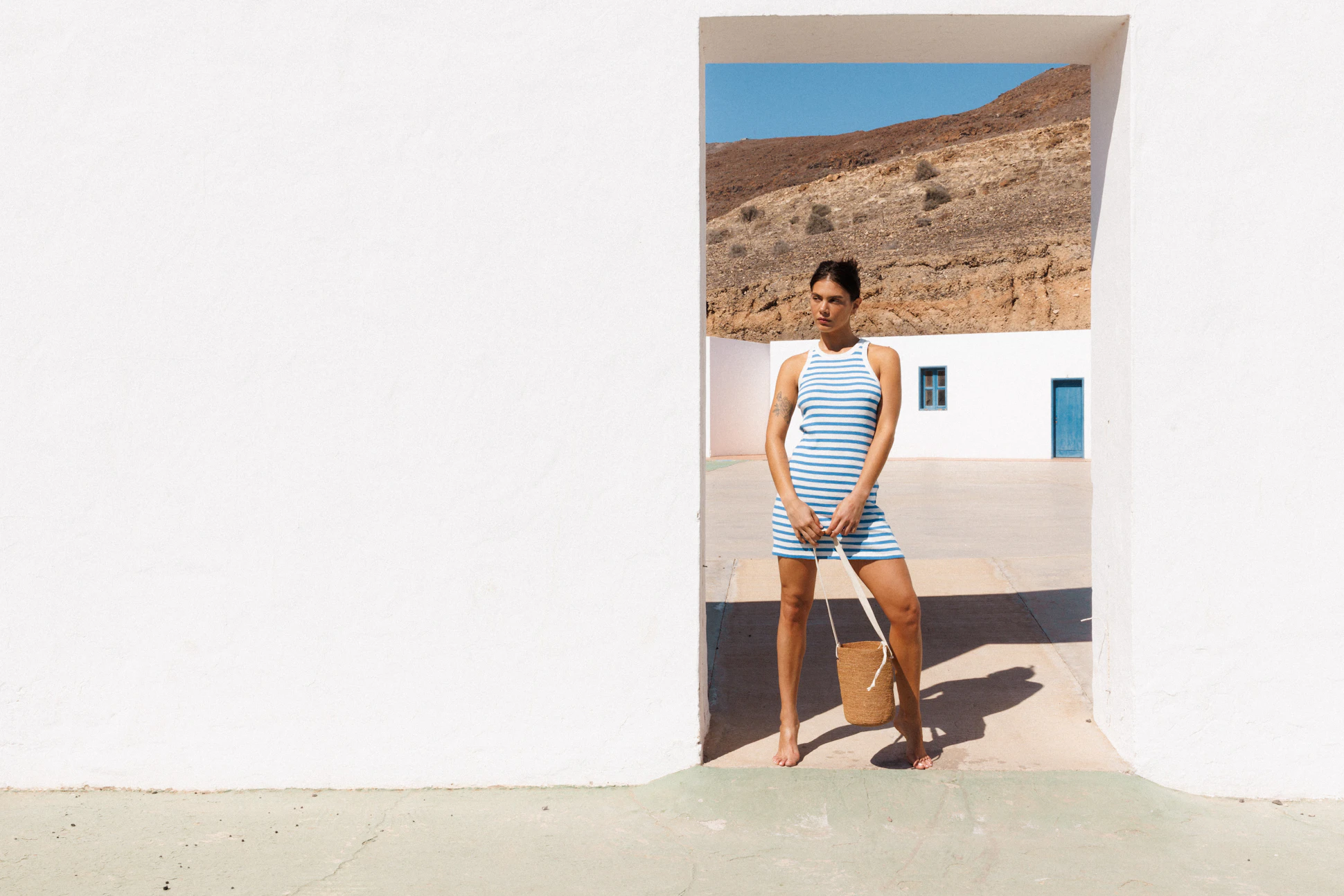 Robe courte Crique ombragée Rayure Océane et Panier Délia Thé