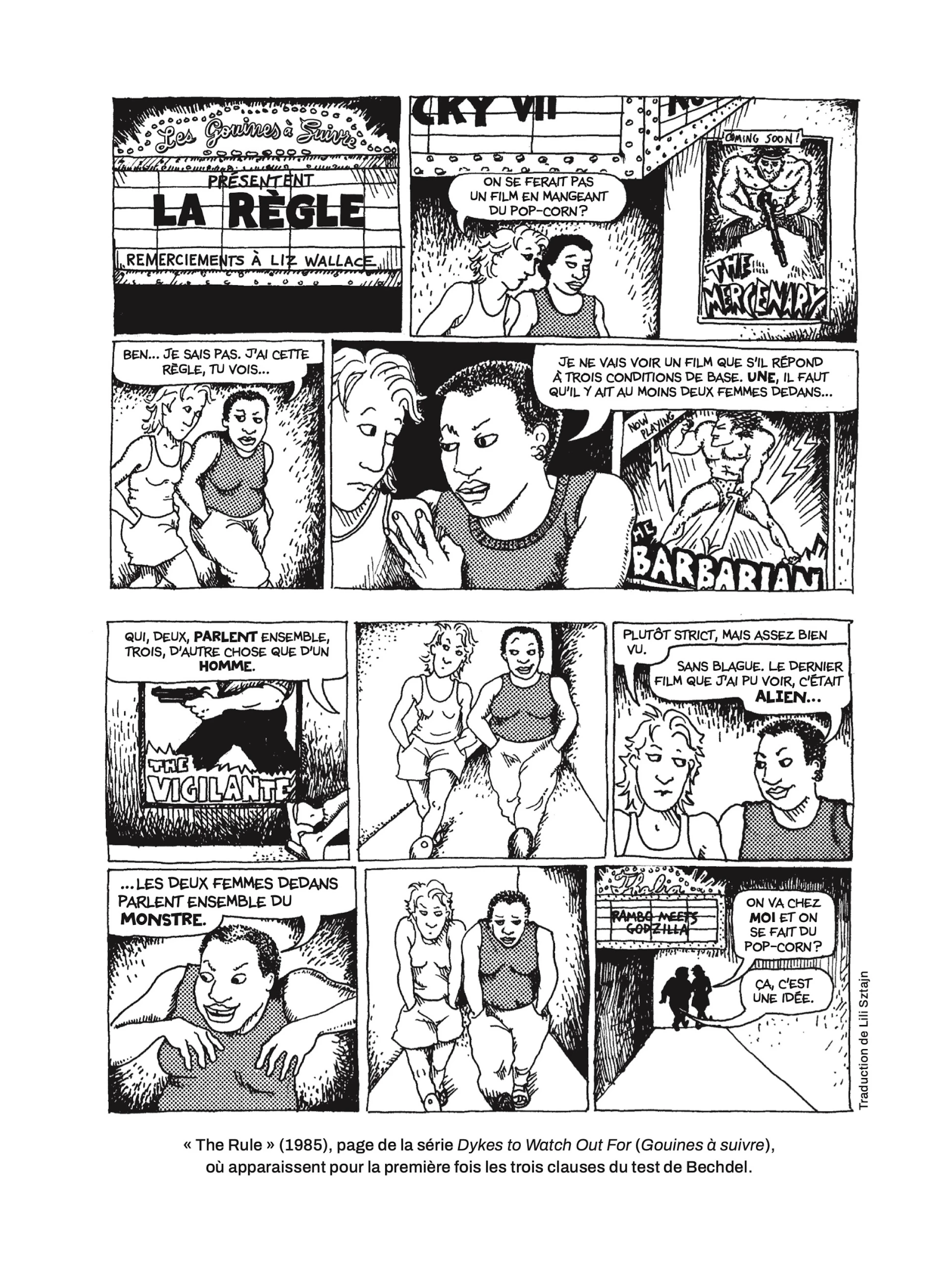Planche de la BD "Des Gouines à suivre" d'Alison Bechdel