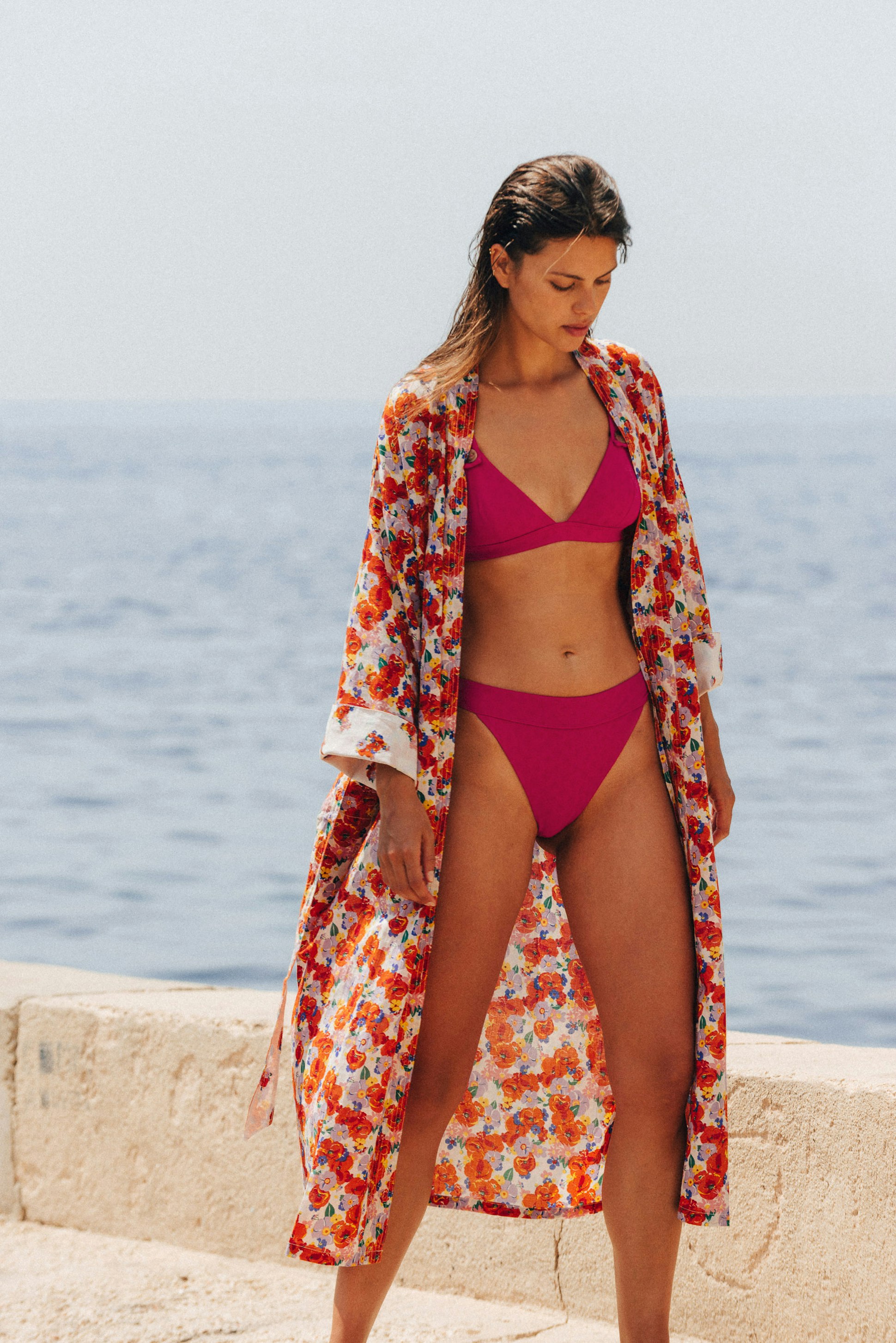 ysé triangle culotte high leg cabine secrète rose fuchsia kimono la grande évasion imprimé fleur du jour 