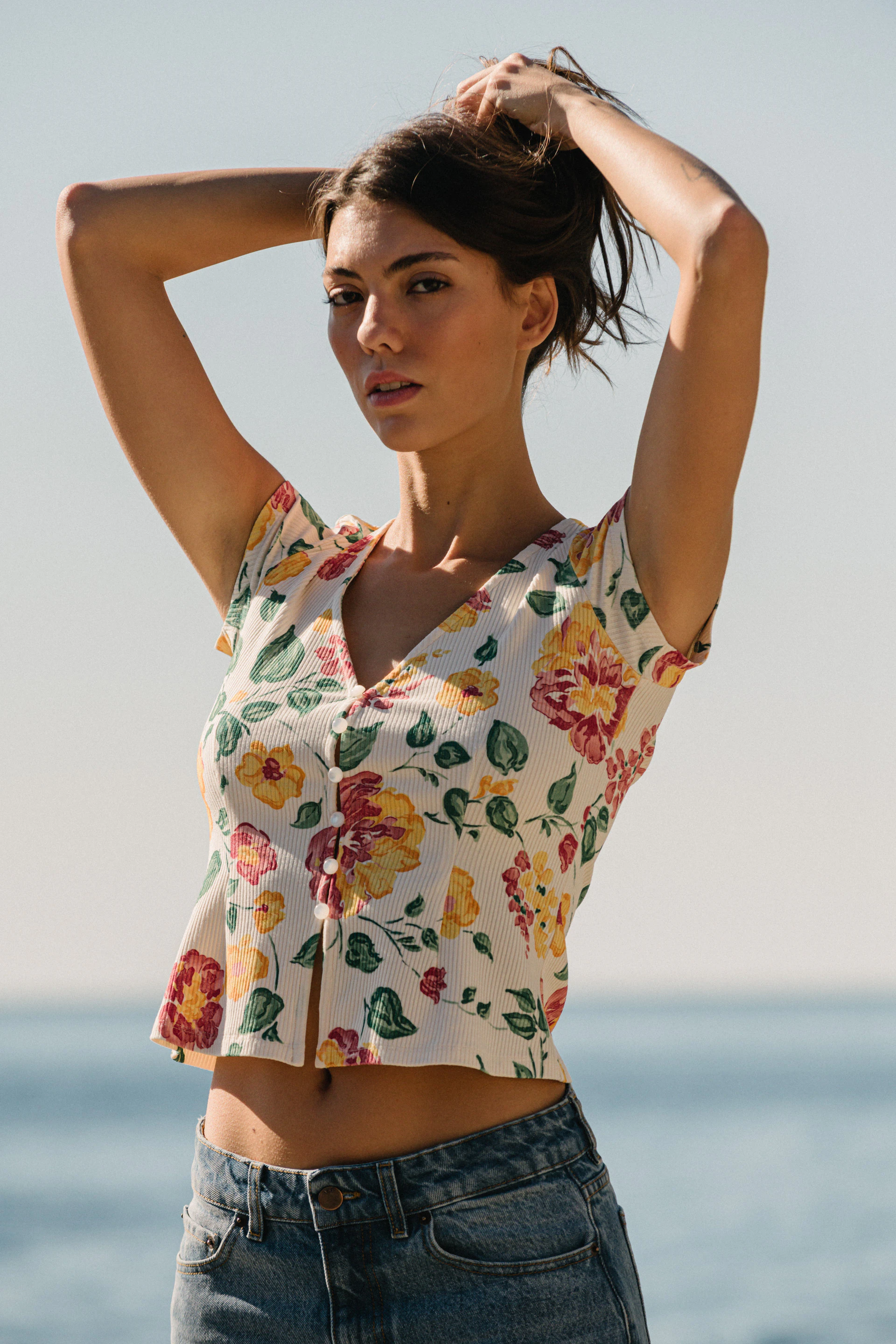 Top Croquer l'été Imprimé pivoines