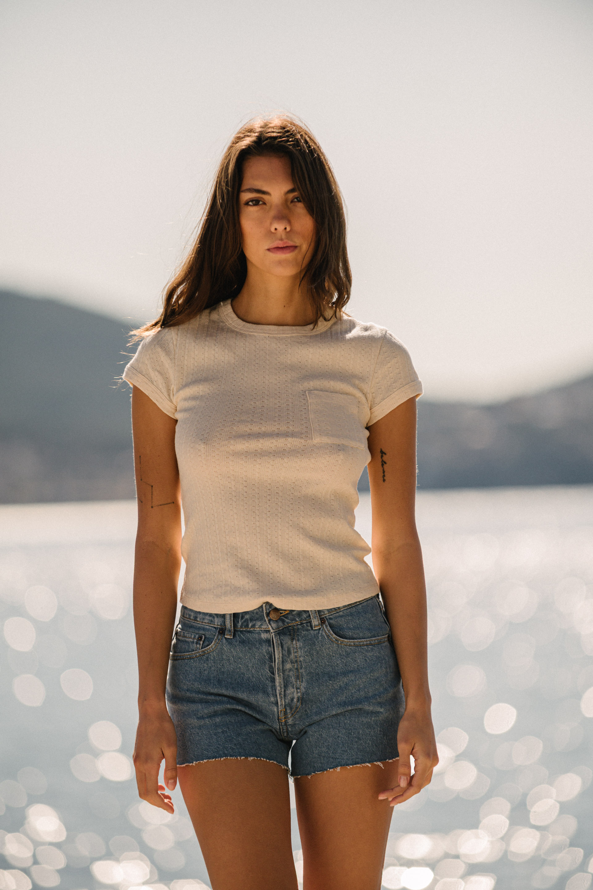 T-shirt manches courtes L'île oubliée Vanille et Short Le coeur de l'été Bleu