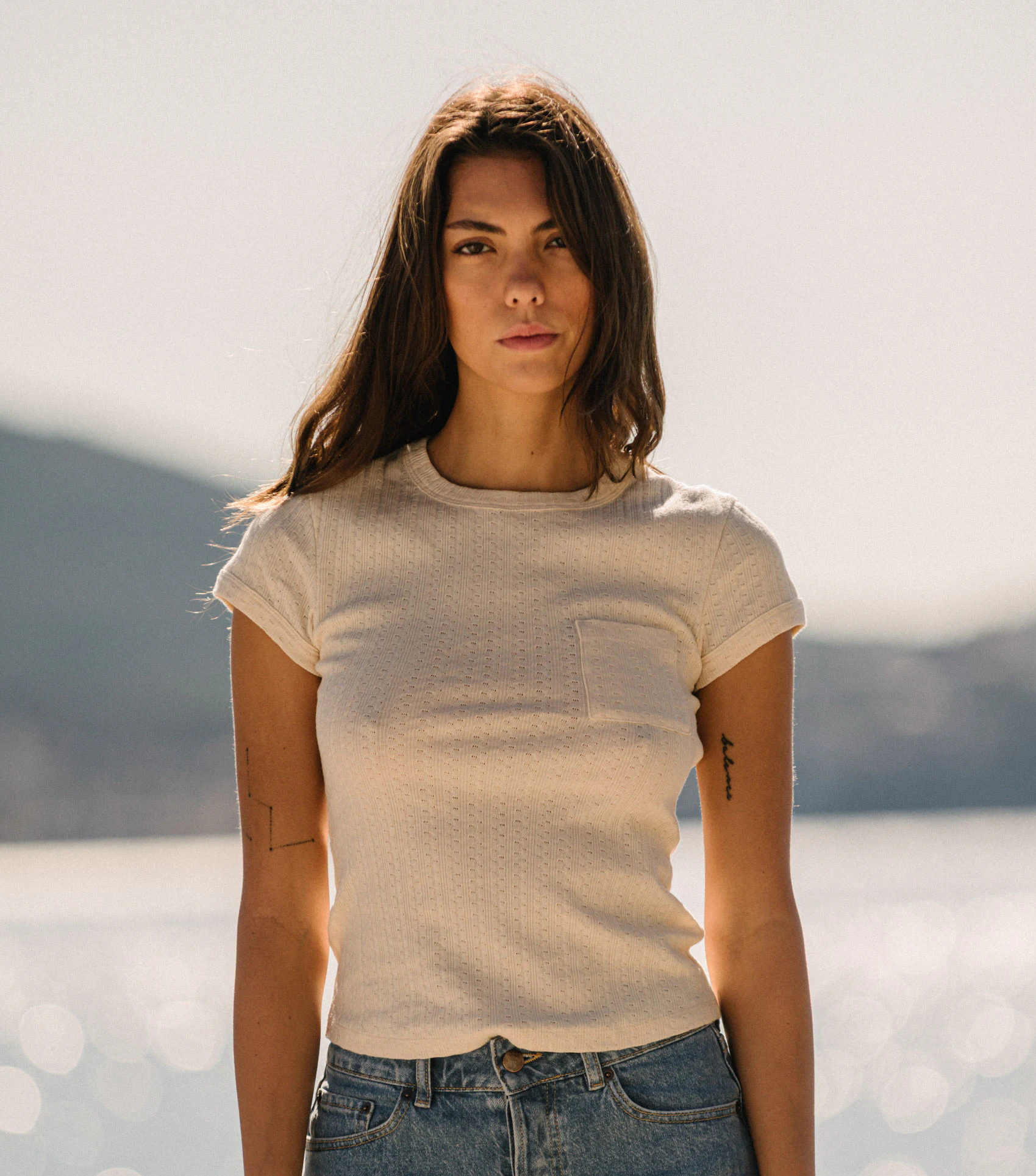 T-shirt manches courtes L'île oubliée Vanille et Short Le coeur de l'été Bleu
