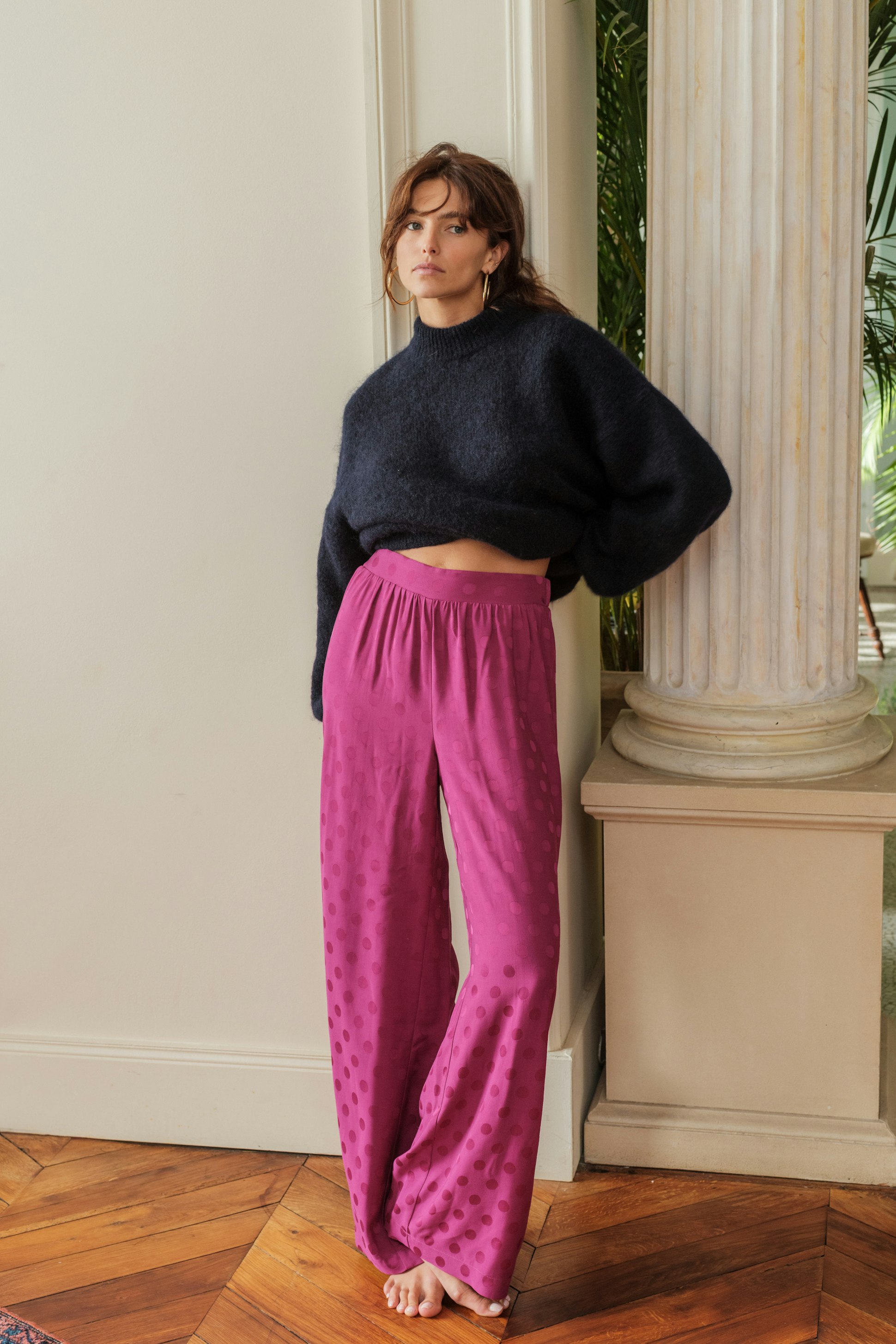 Pantalon Soirée douce Violette et Pull Dans la nuit calme Bleu marine