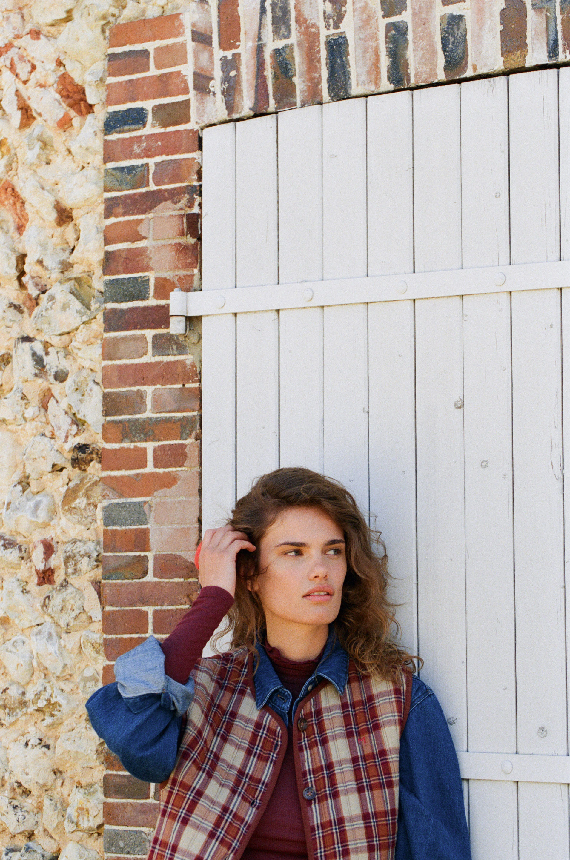 Veste sans manche Ivy Carreaux Madga , Chemise manches longues Éternel été Bleu medium, Jean loose À travers les saisons Brut et Top col montant Douce chaleur Tonka