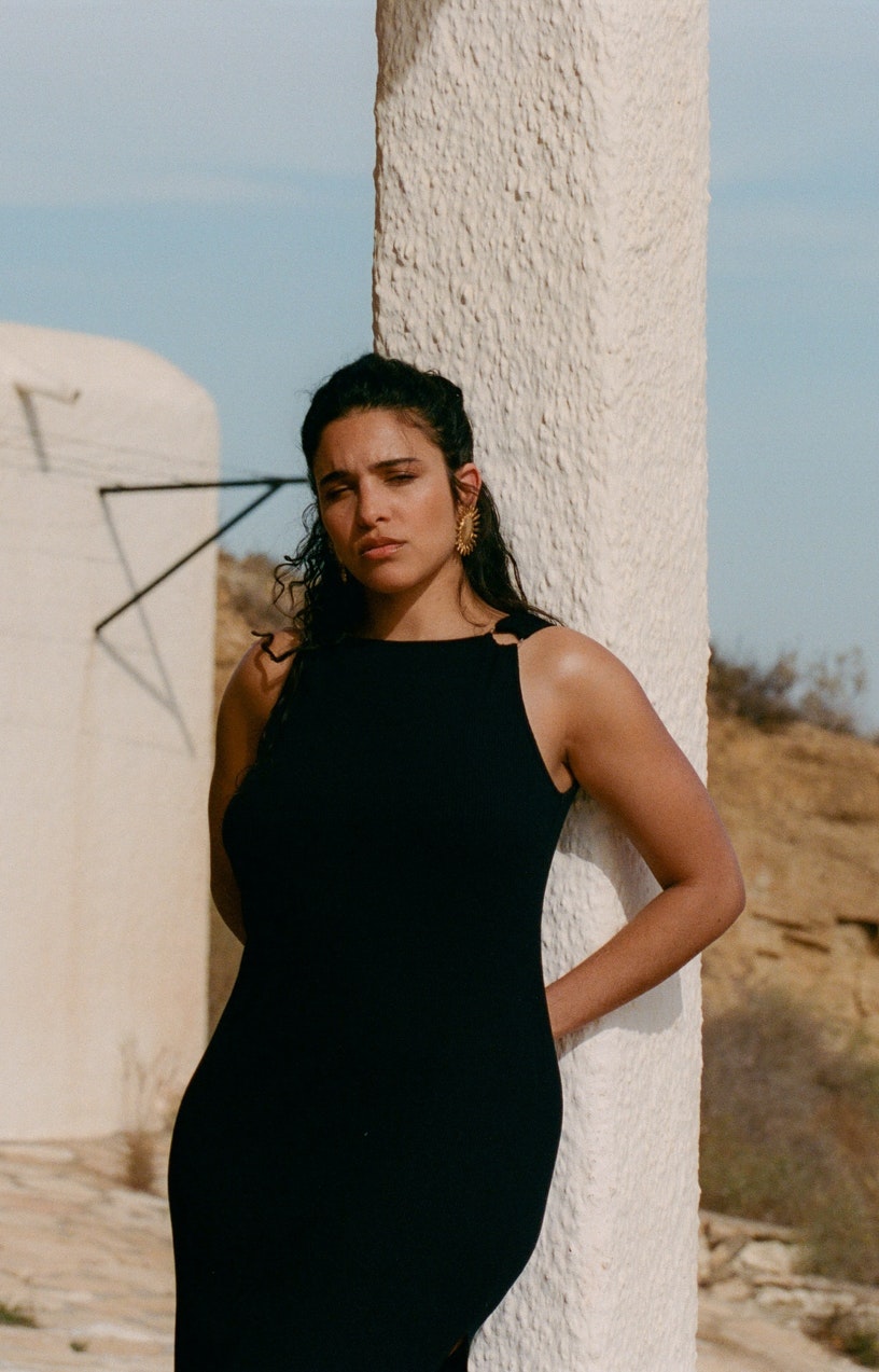 Robe longue En terrasse Noir Horizontale